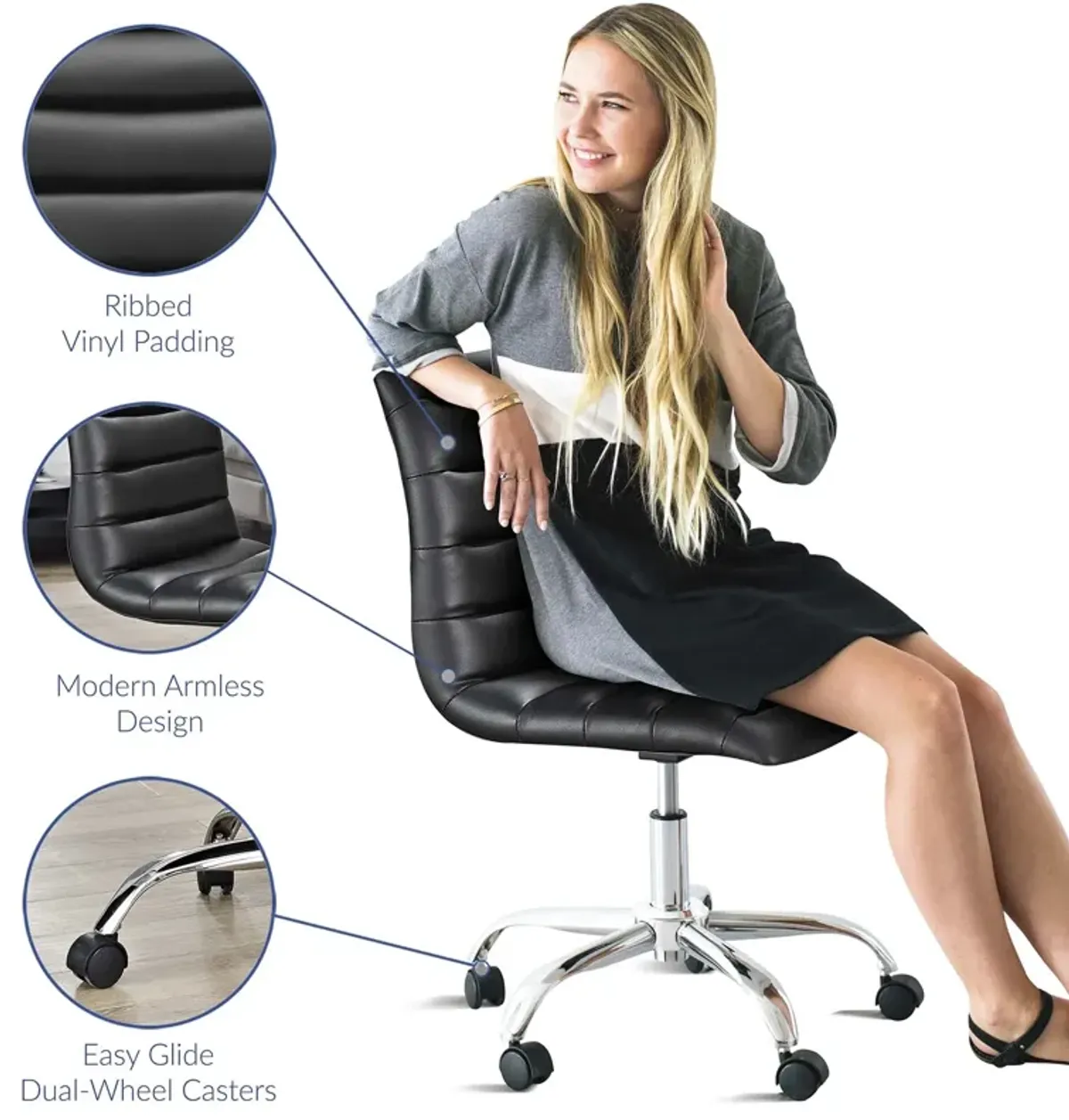 Ripple Armless Mid-Back Vinyl Office Chair