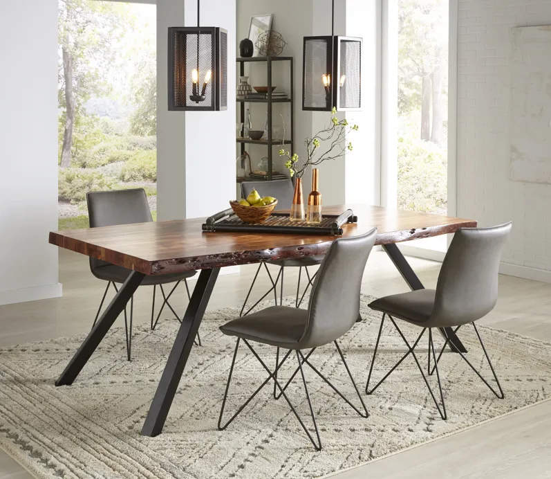 Reese Live Edge Solid Wood Metal Leg Dining Table in Natural Acacia