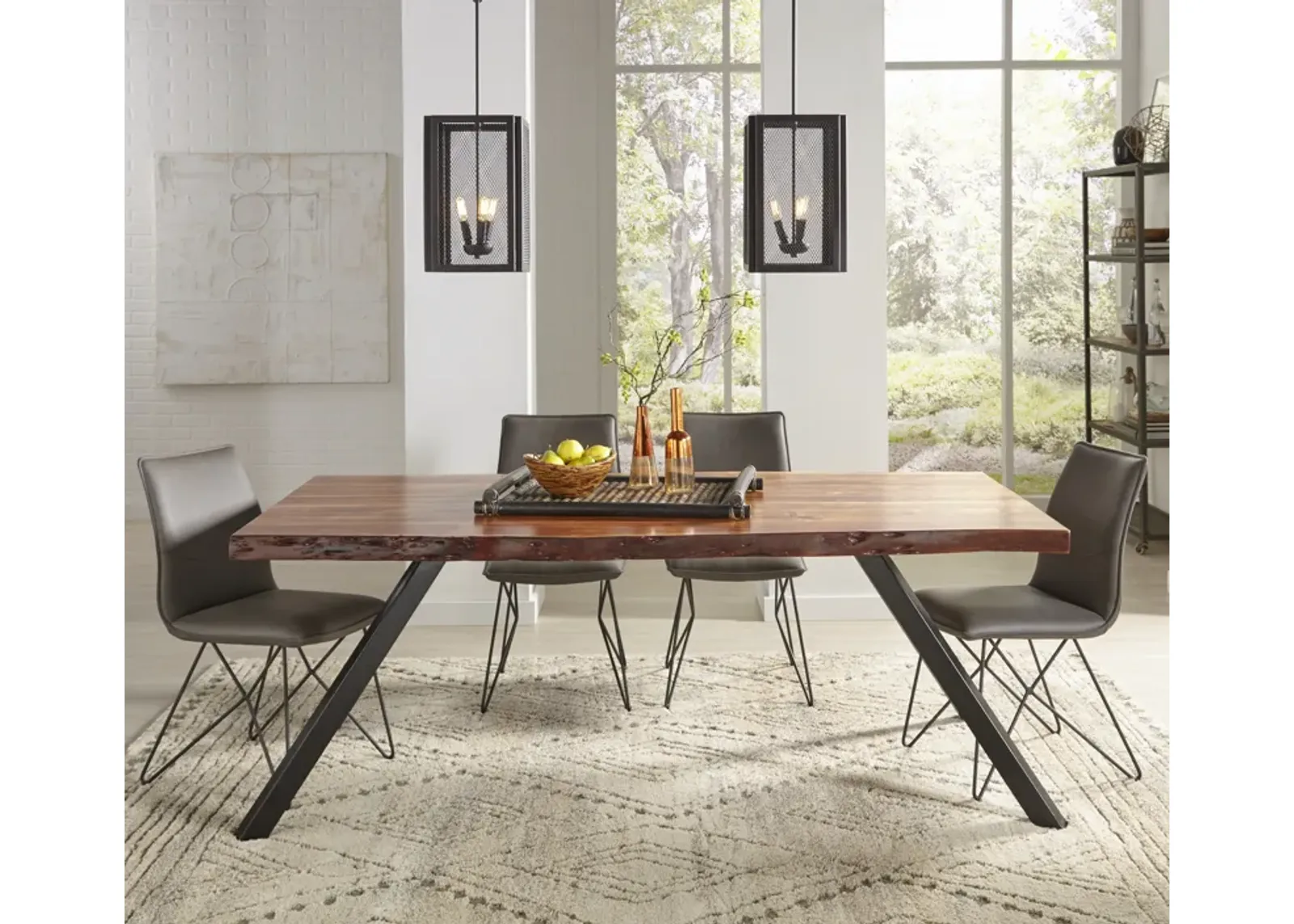 Reese Live Edge Solid Wood Metal Leg Dining Table in Natural Acacia