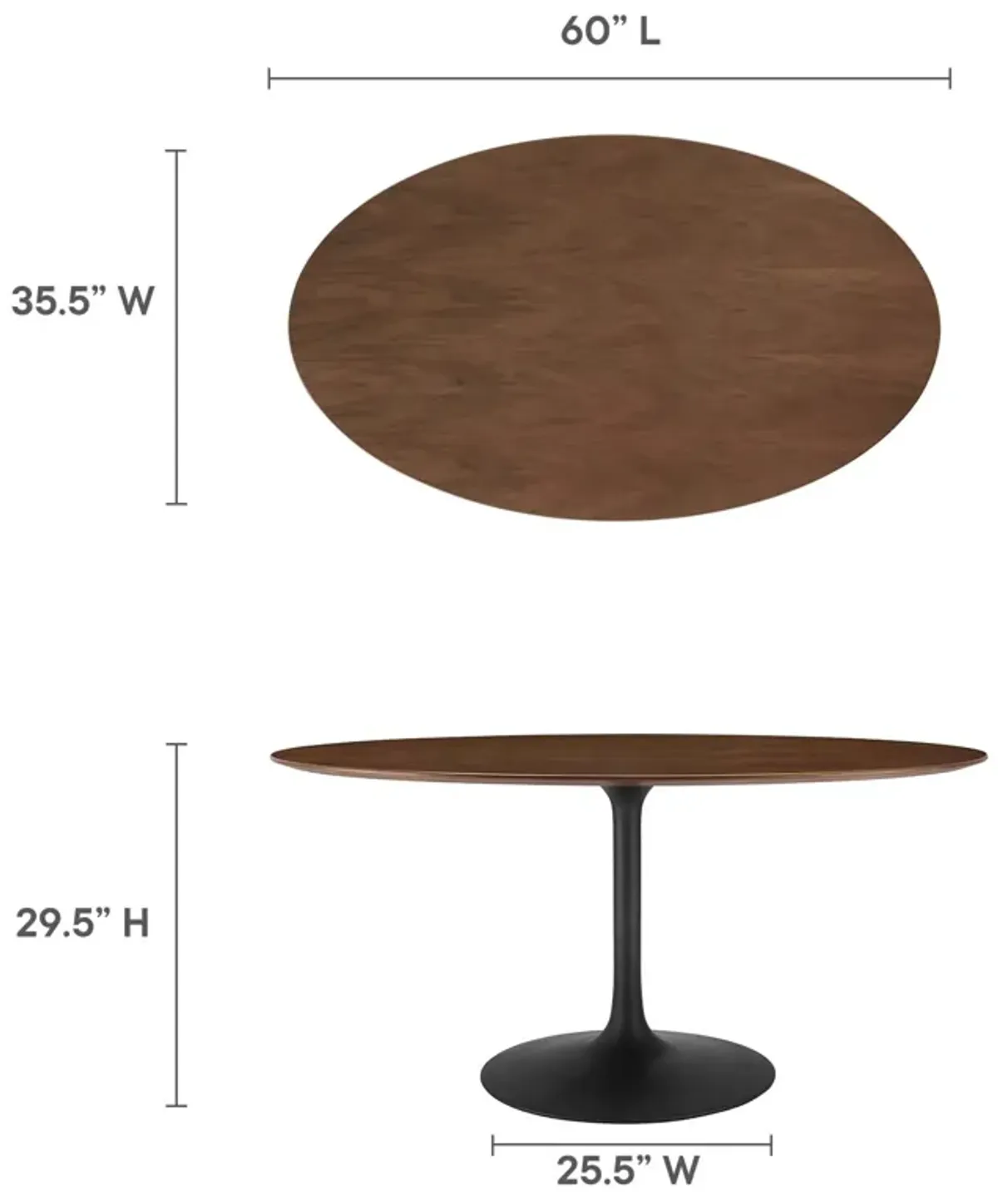 Lippa 60" Oval Walnut Wood Grain Dining Table