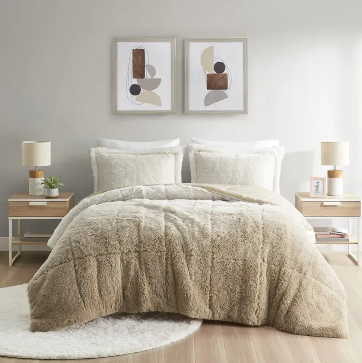 Intelligent Design Brielle Natural Ombre Shaggy Long Fur Comforter Mini Set