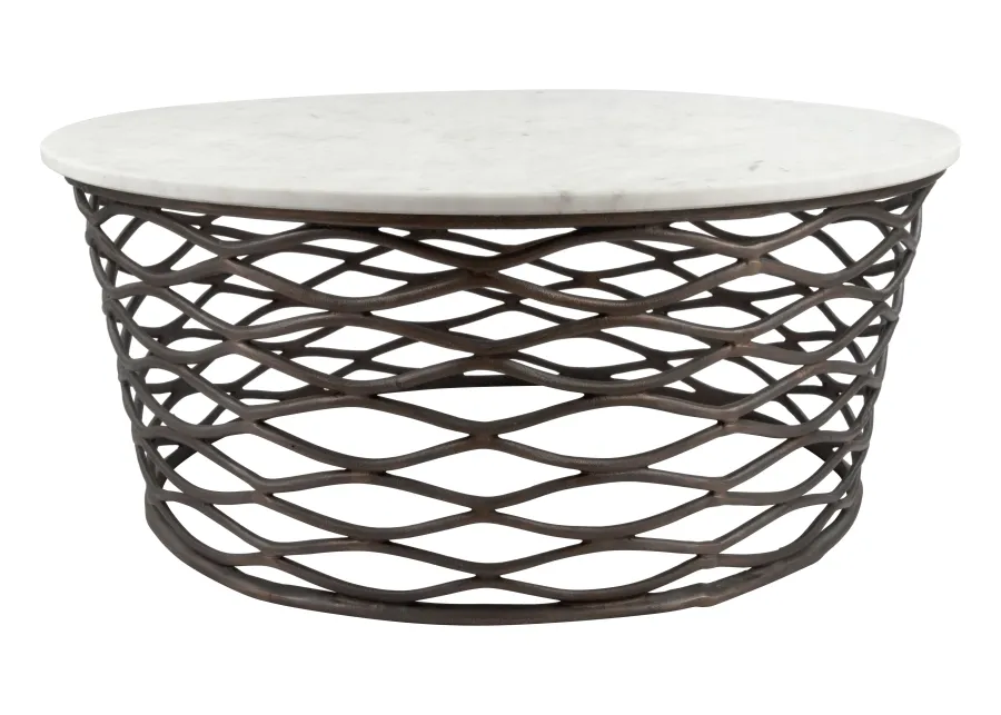 Queen Coffee Table White & Antique Bronze