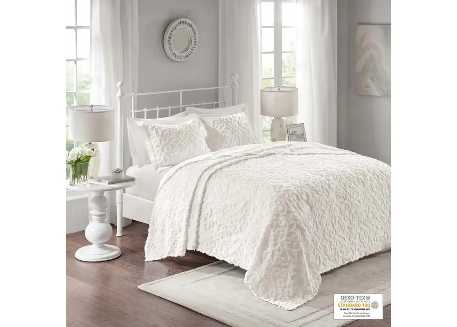 Madison Park Sabrina Off-White 3 Piece Tufted Cotton Chenille Bedspread Set