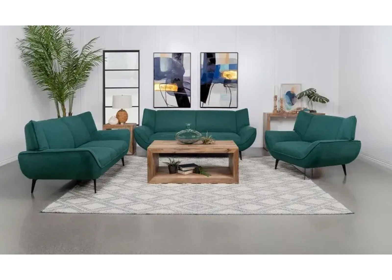 Acton 3-piece Upholstered Flared Arm Sofa Set Teal Blue