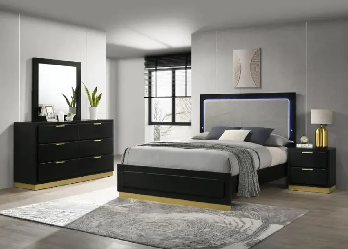 Caraway 4-piece Queen Bedroom Set with LED Headboard Black and Grey