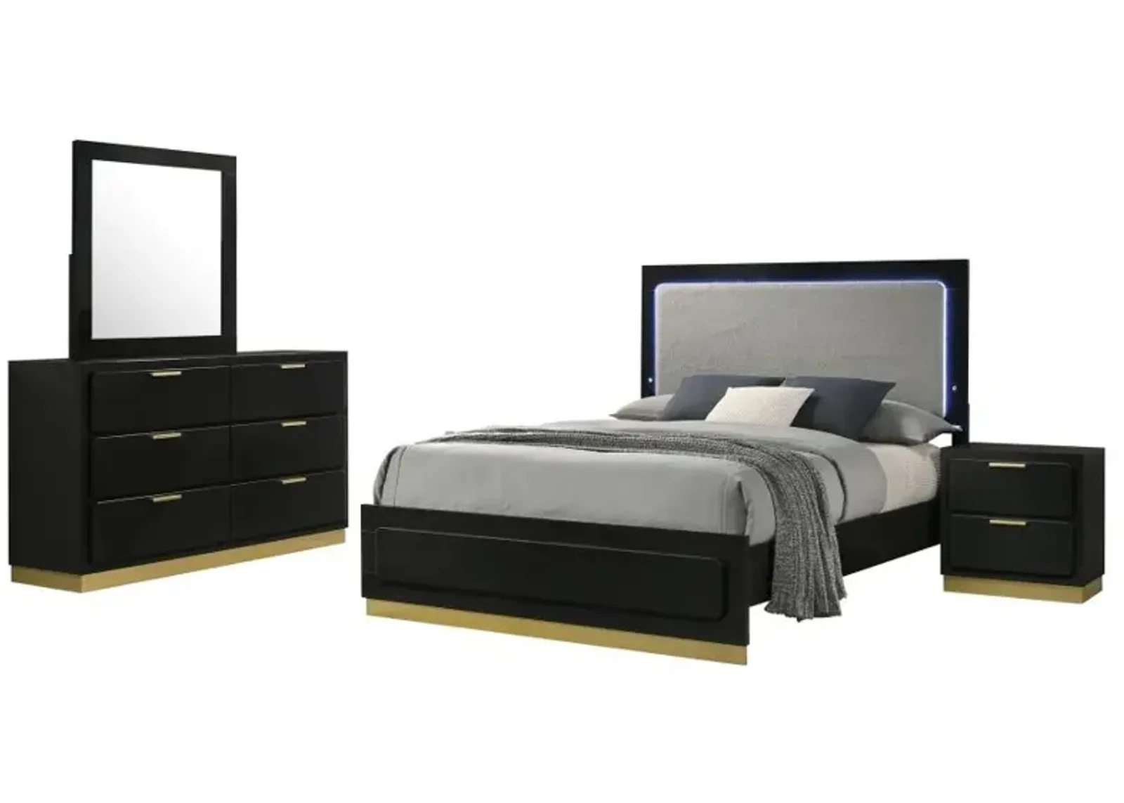 Caraway 4-piece Queen Bedroom Set with LED Headboard Black and Grey