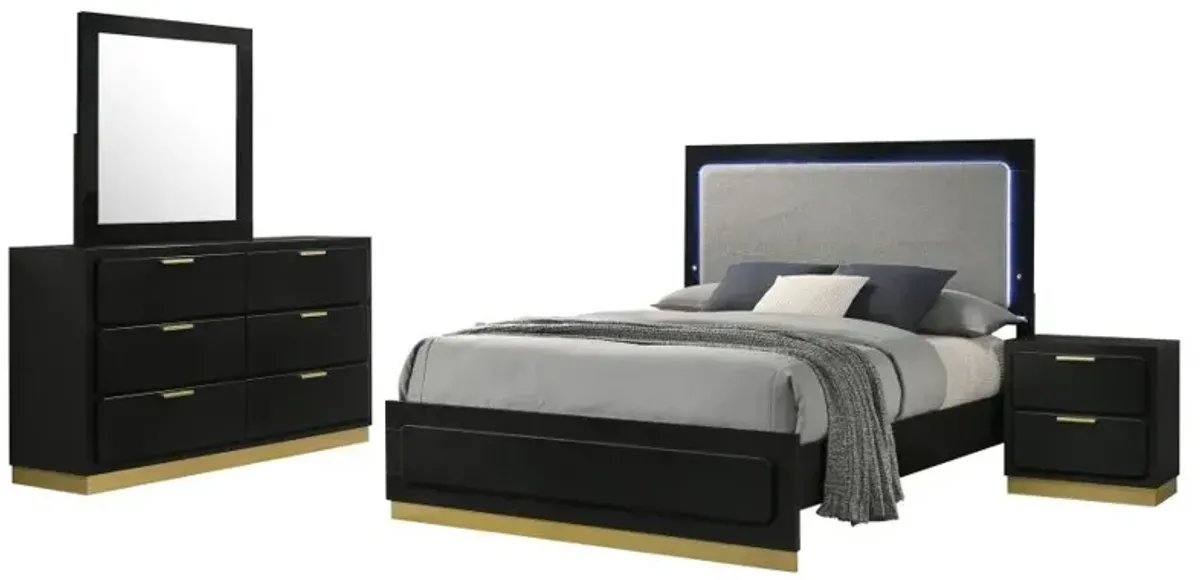 Caraway 4-piece Queen Bedroom Set with LED Headboard Black and Grey