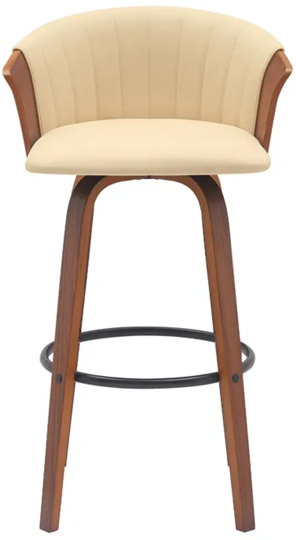 Diana 30" Swivel Walnut Wood Bar Stool in Cream Faux Leather