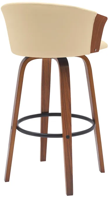 Diana 30" Swivel Walnut Wood Bar Stool in Cream Faux Leather