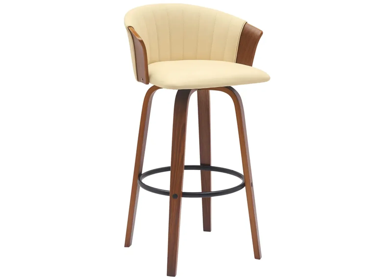 Diana 30" Swivel Walnut Wood Bar Stool in Cream Faux Leather