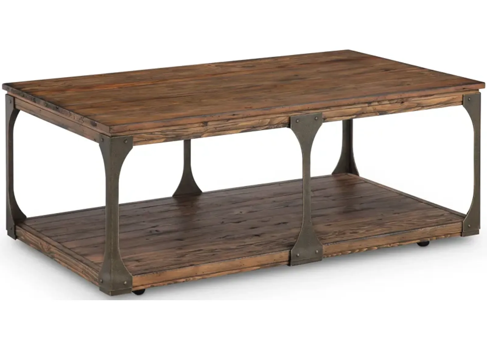 Montgomery Industrial Reclaimed Wood Coffee Table with Casters in Bourbon finish