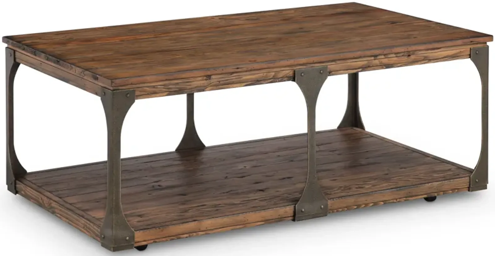 Montgomery Industrial Reclaimed Wood Coffee Table with Casters in Bourbon finish