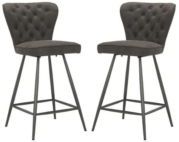 ASHBY 26"H MID CENTURY MODERN LEATHER TUFTED SWIVEL COUNTER STOOL  - Set of 2