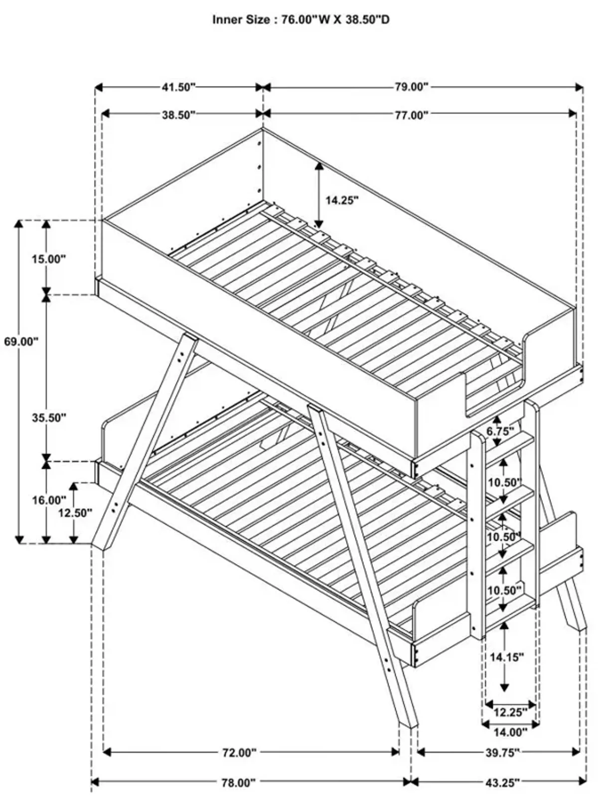 Frankie Wood Twin Over Twin Bunk Bed White and Natural