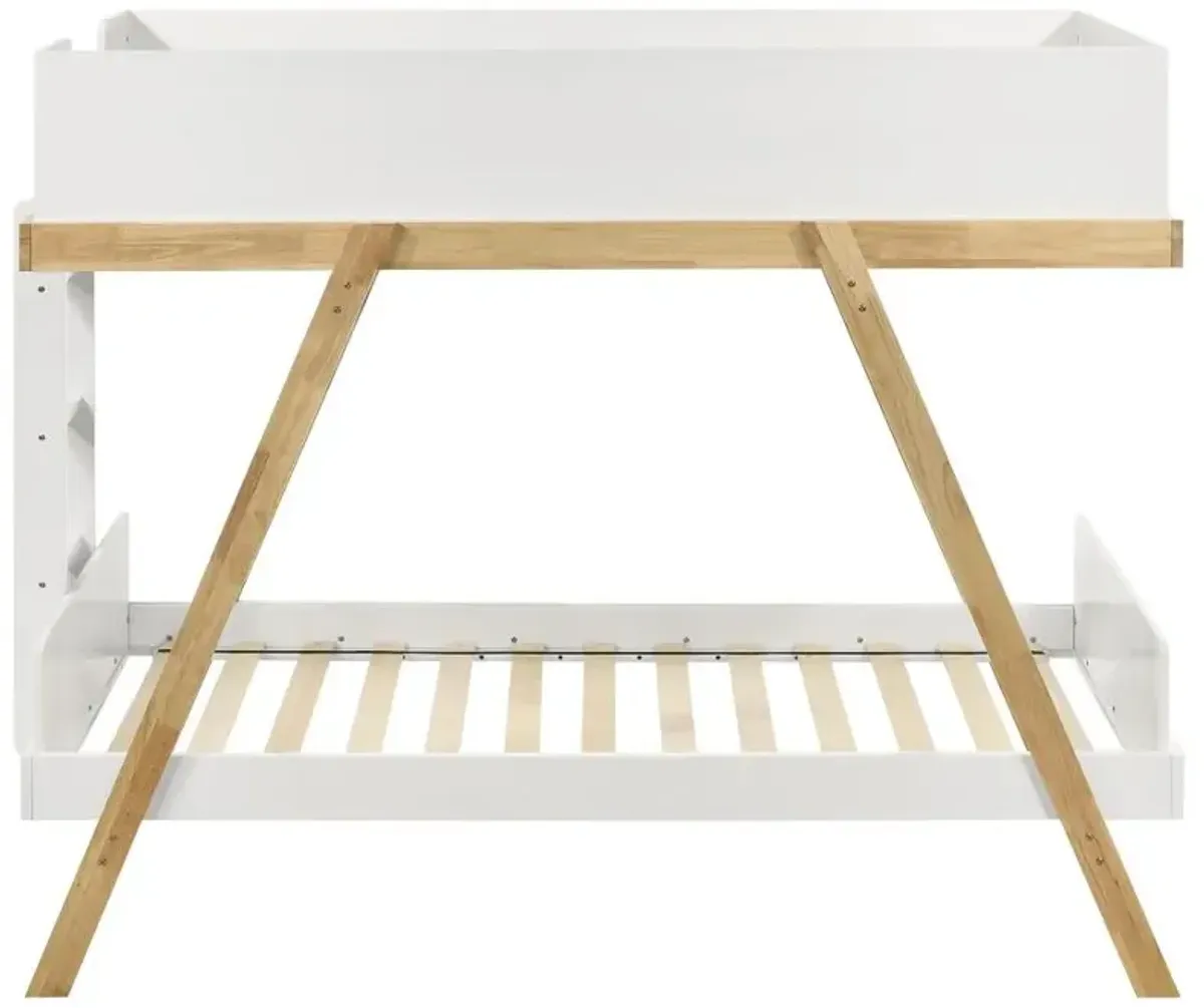 Frankie Wood Twin Over Twin Bunk Bed White and Natural