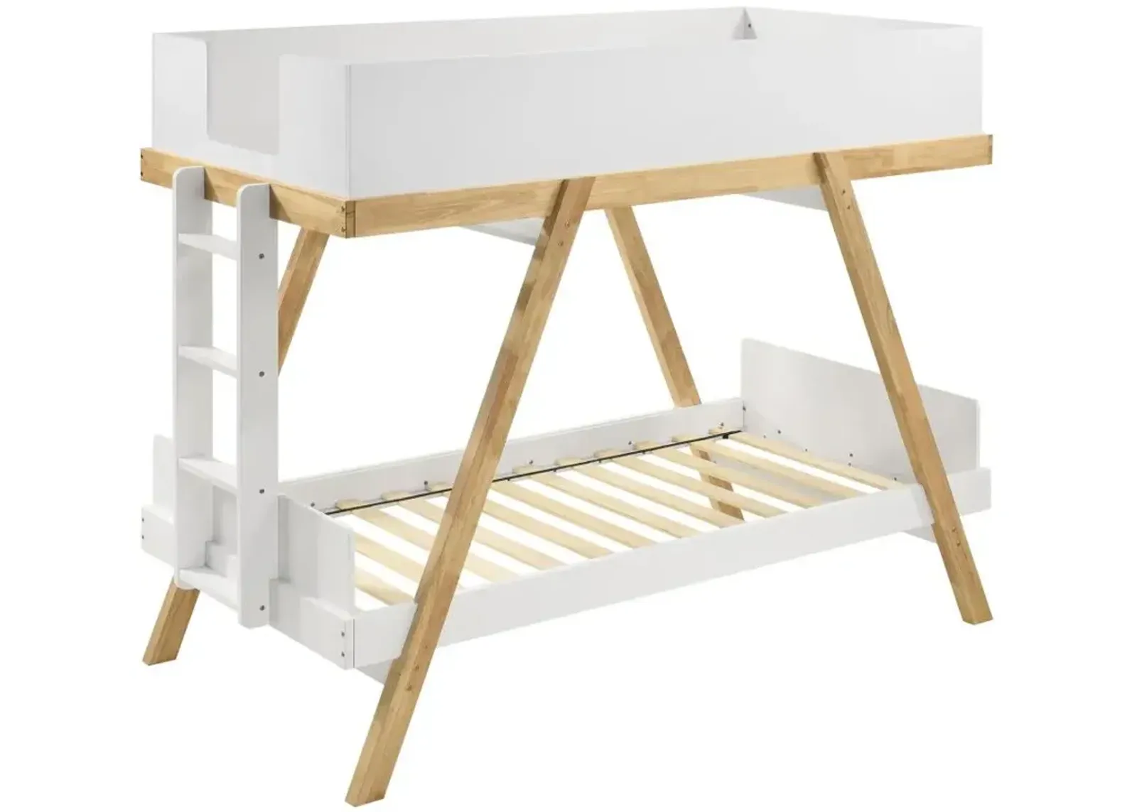 Frankie Wood Twin Over Twin Bunk Bed White and Natural