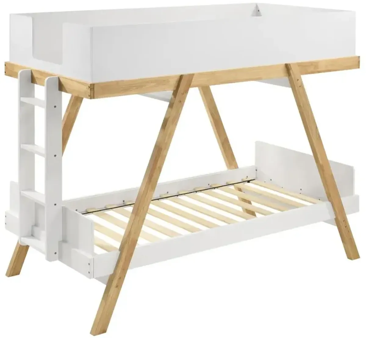 Frankie Wood Twin Over Twin Bunk Bed White and Natural