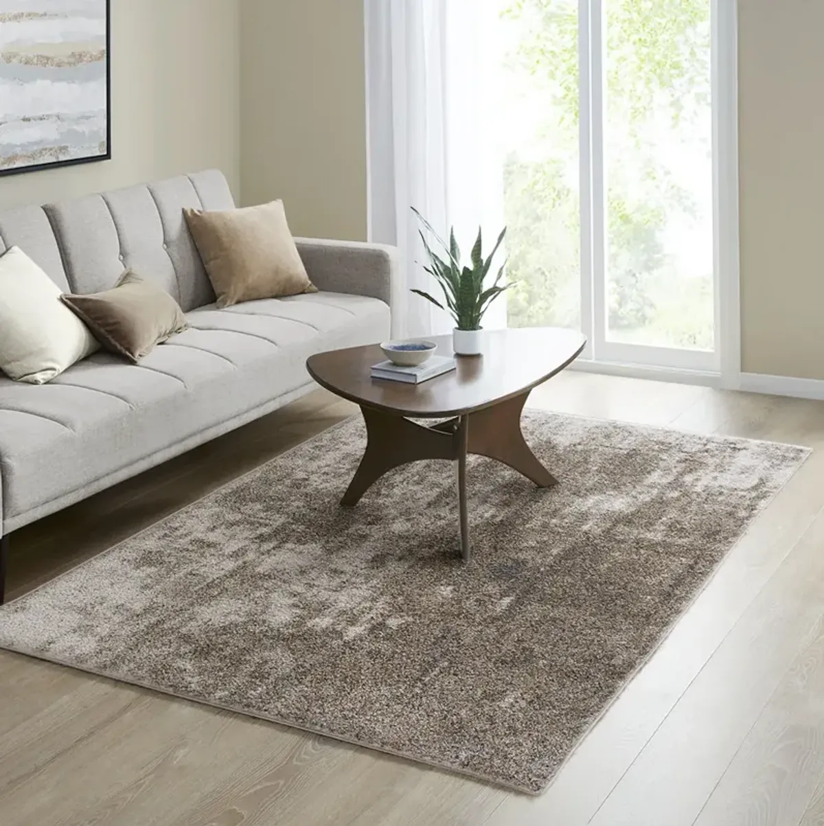 Madison Park Haley Grey/Cream Cozy Shag Abstract Area Rug