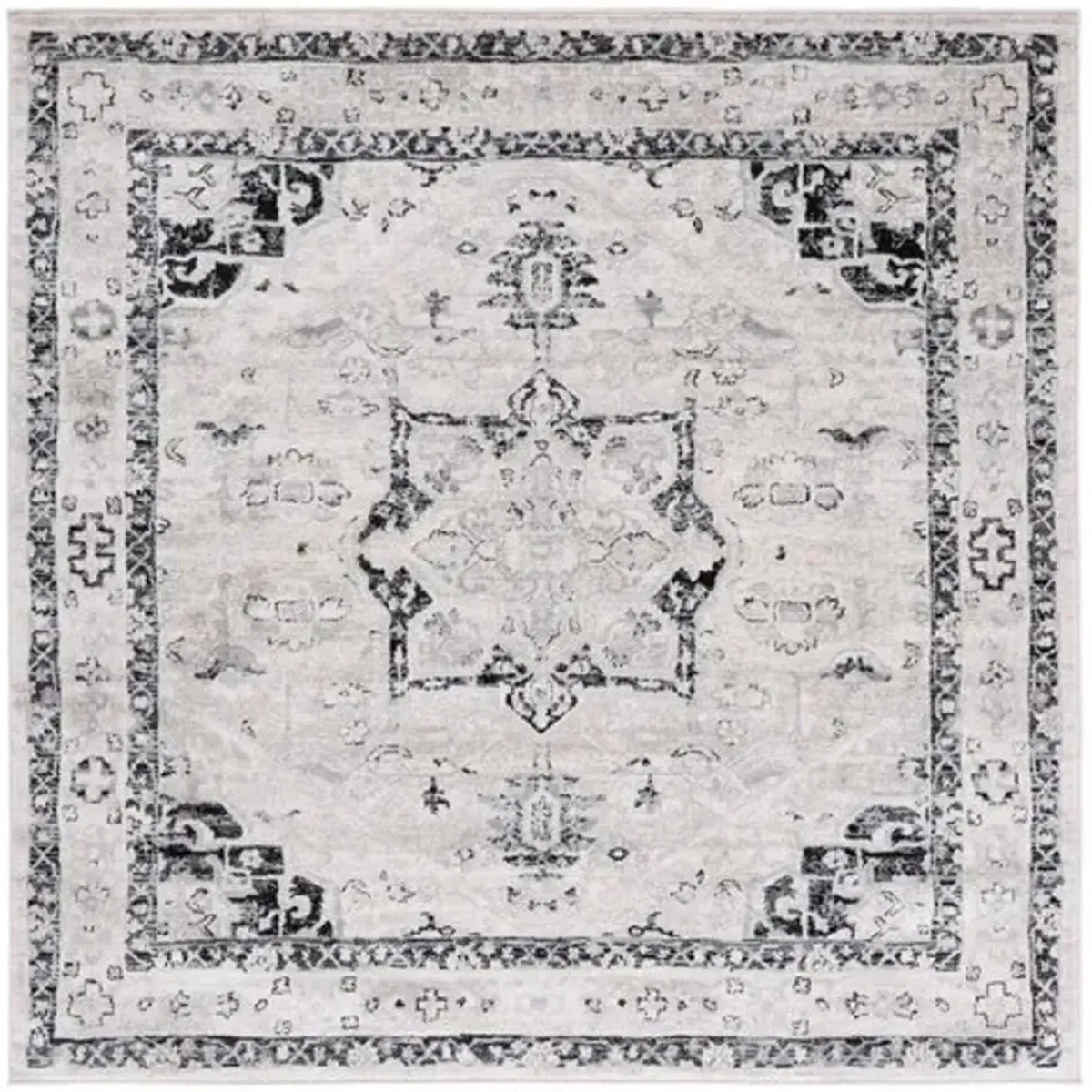 Brentwood 852 Ivory / Black 6'-7" X 6'-7" Square Square Powerloomed Rug