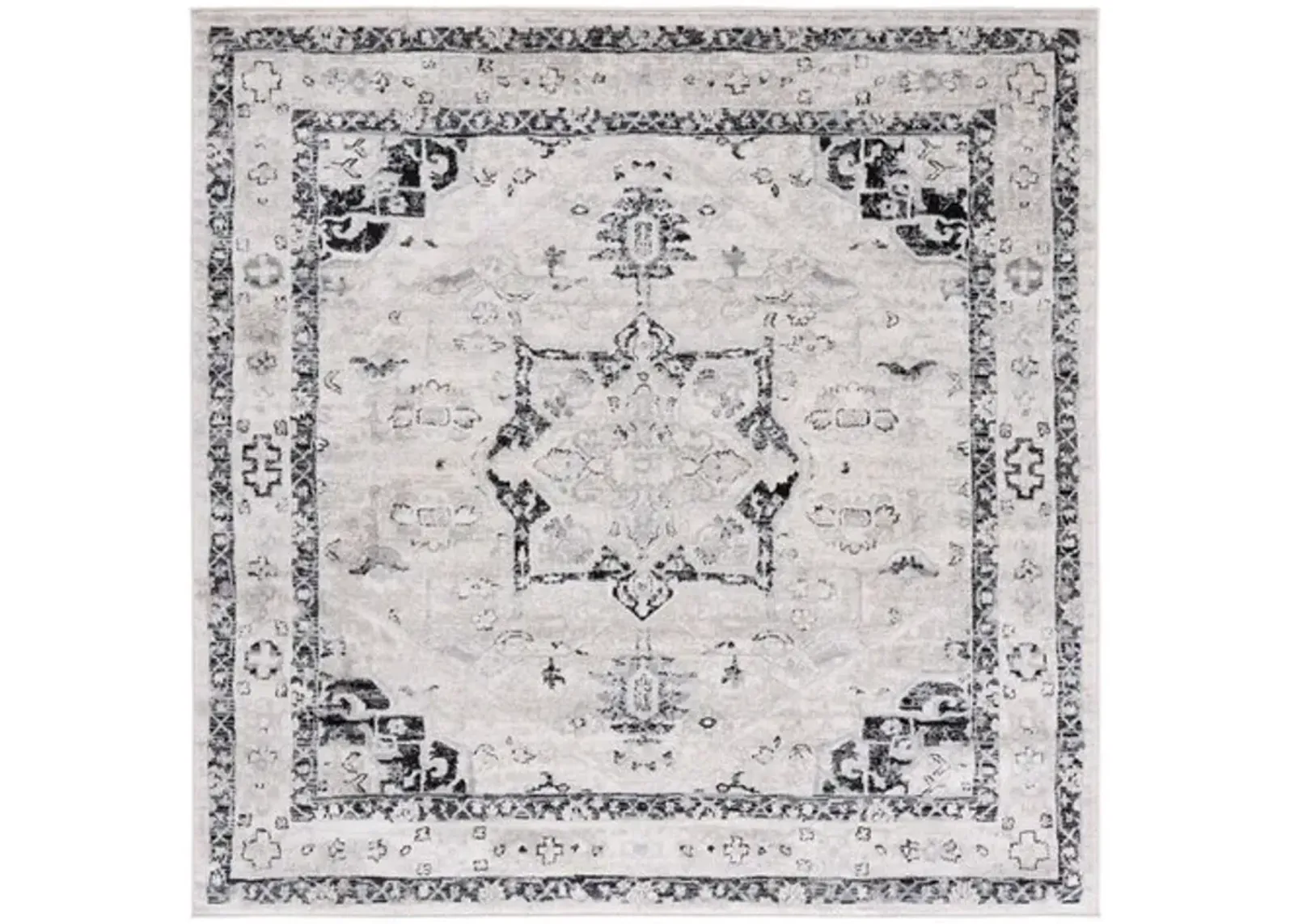 Brentwood 852 Ivory / Black 6'-7" X 6'-7" Square Square Powerloomed Rug