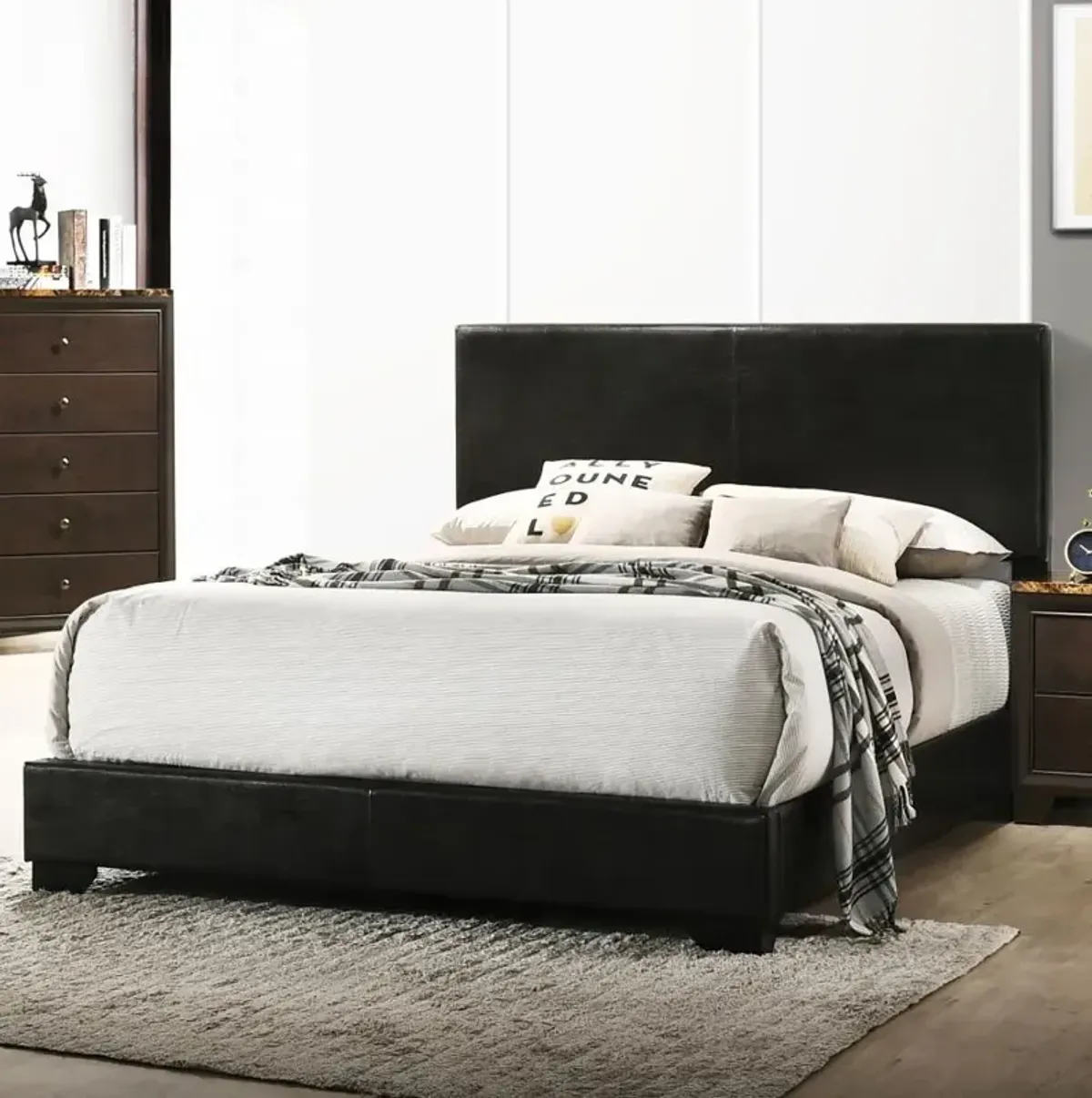 Conner Queen Upholstered Panel Bed Black