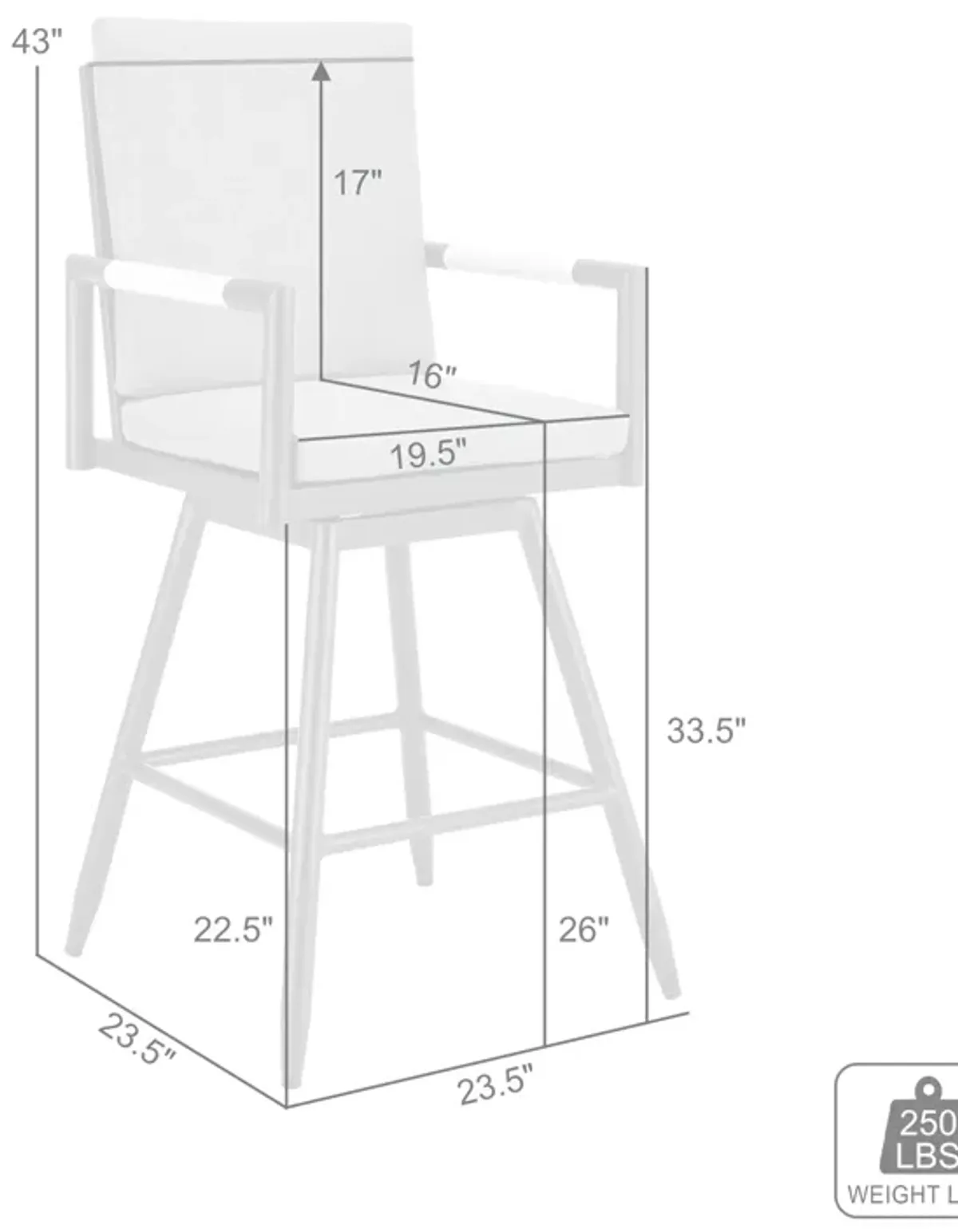 Crown Outdoor Patio Swivel Counter Stool in Aluminum with Brown Rope and Light Gray Cushions