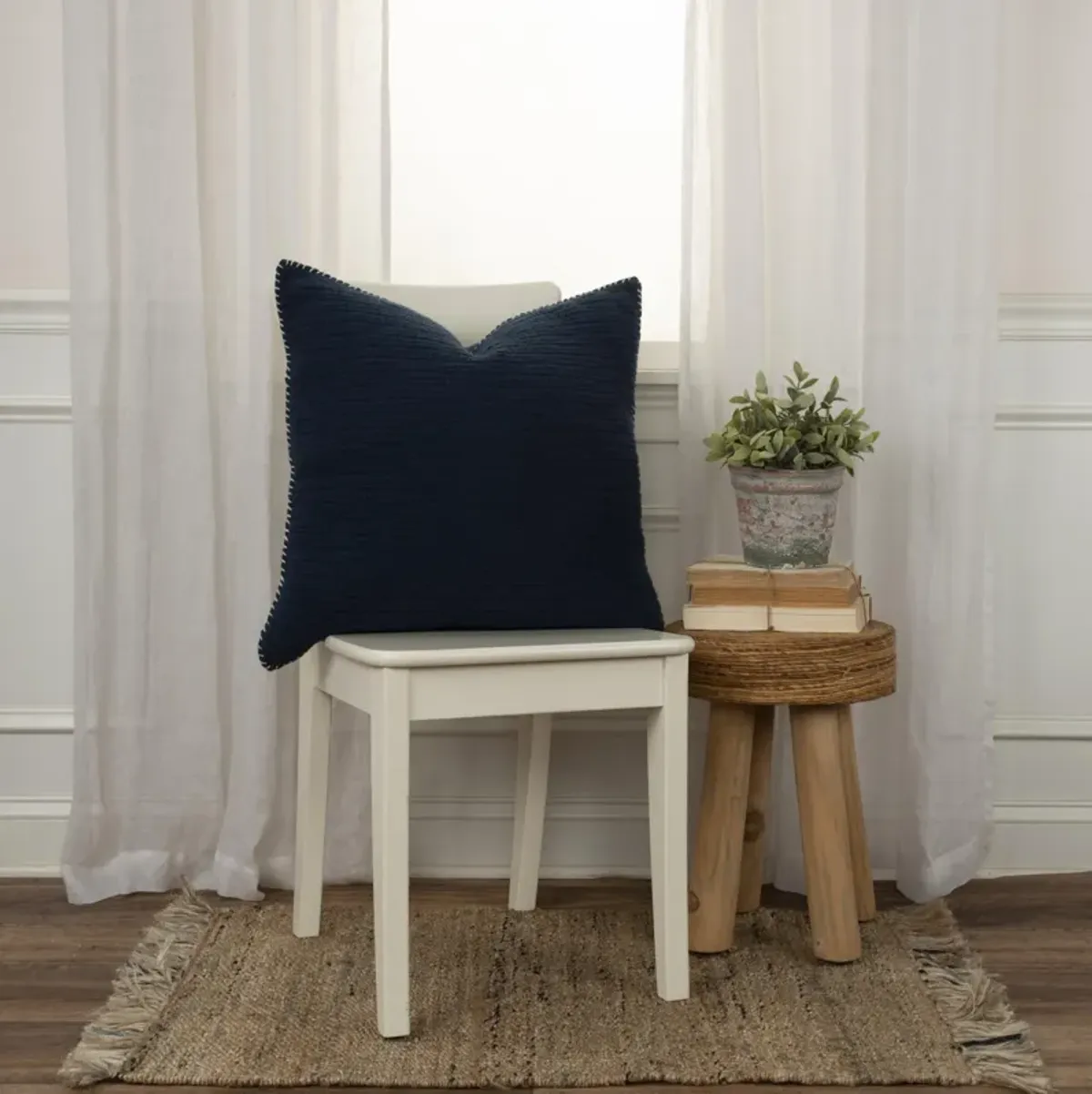 Stripe Patterned Solid Blue Pillow