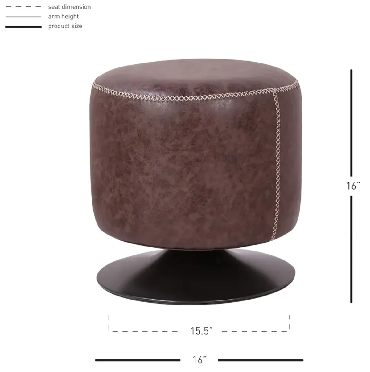 gaia pu round ottoman, vintage coffee brown