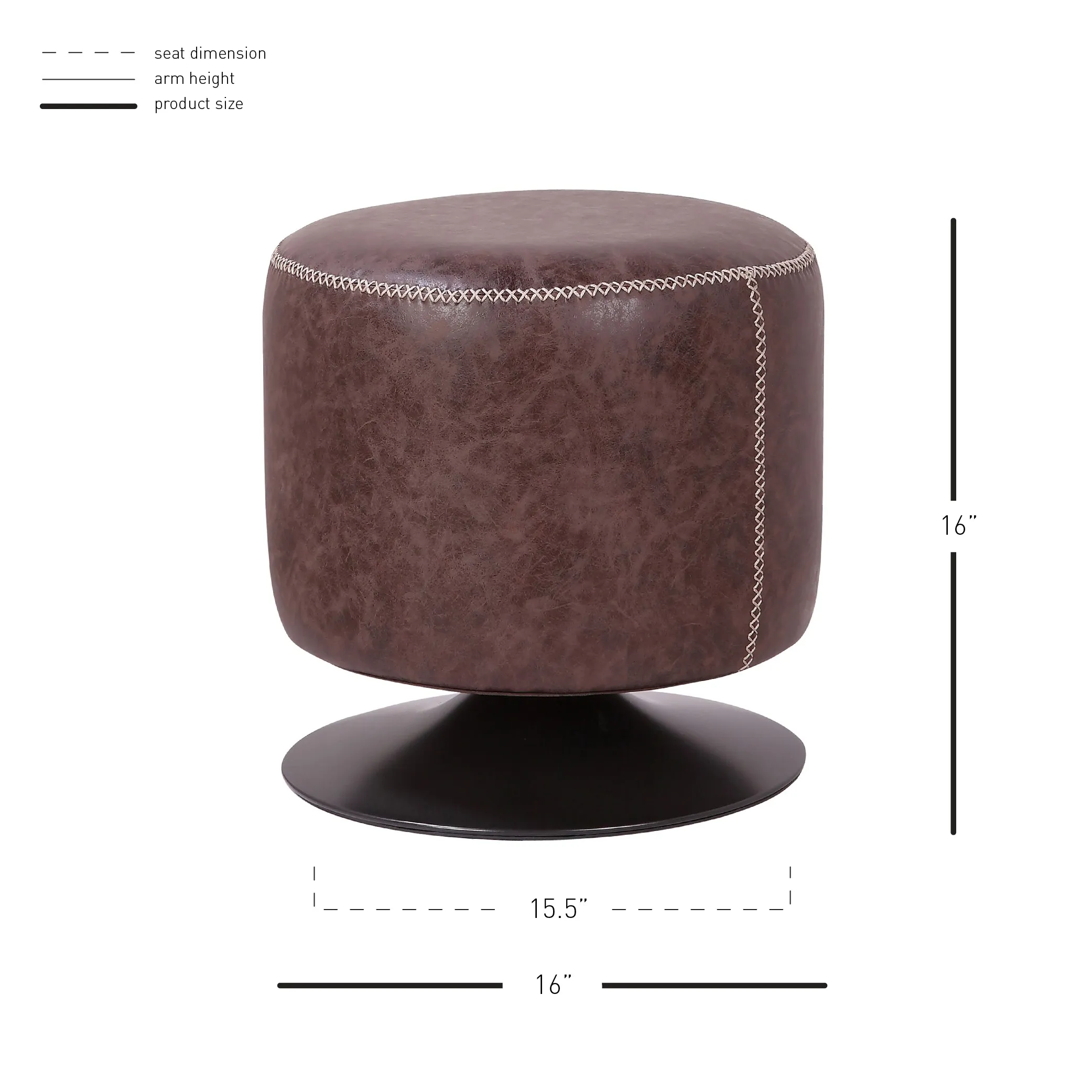 gaia pu round ottoman, vintage coffee brown