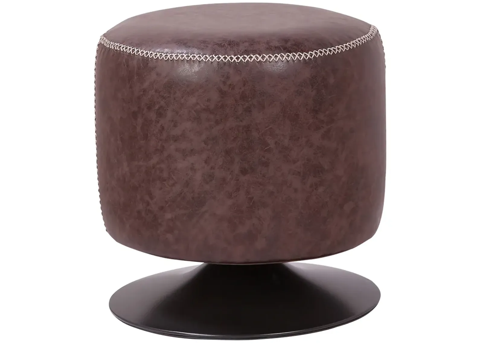 gaia pu round ottoman, vintage coffee brown