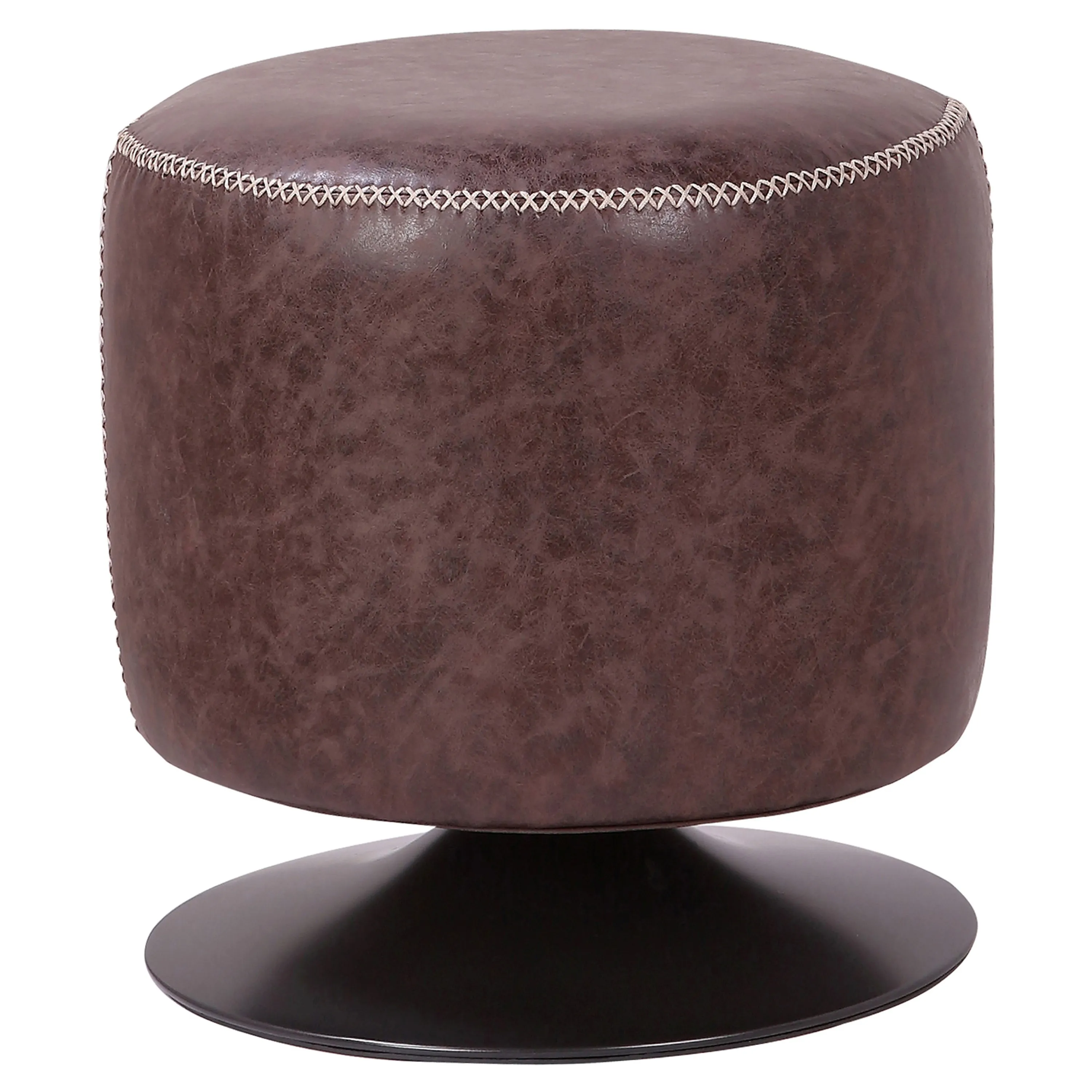 gaia pu round ottoman, vintage coffee brown