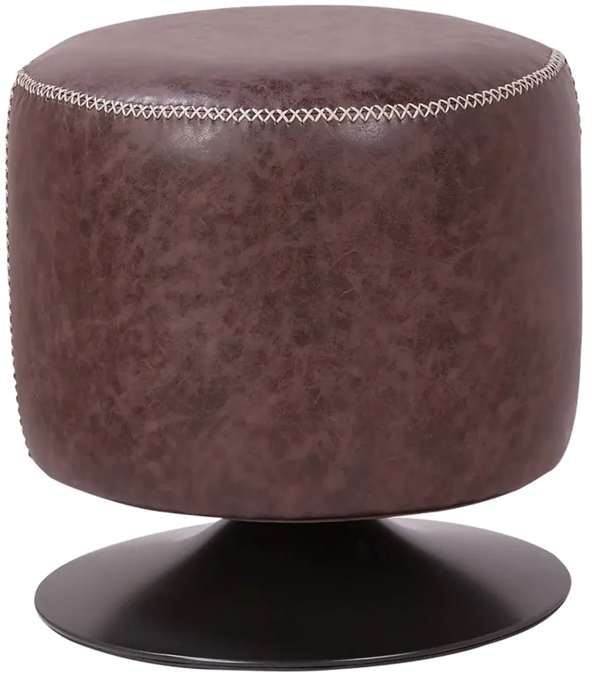 gaia pu round ottoman, vintage coffee brown