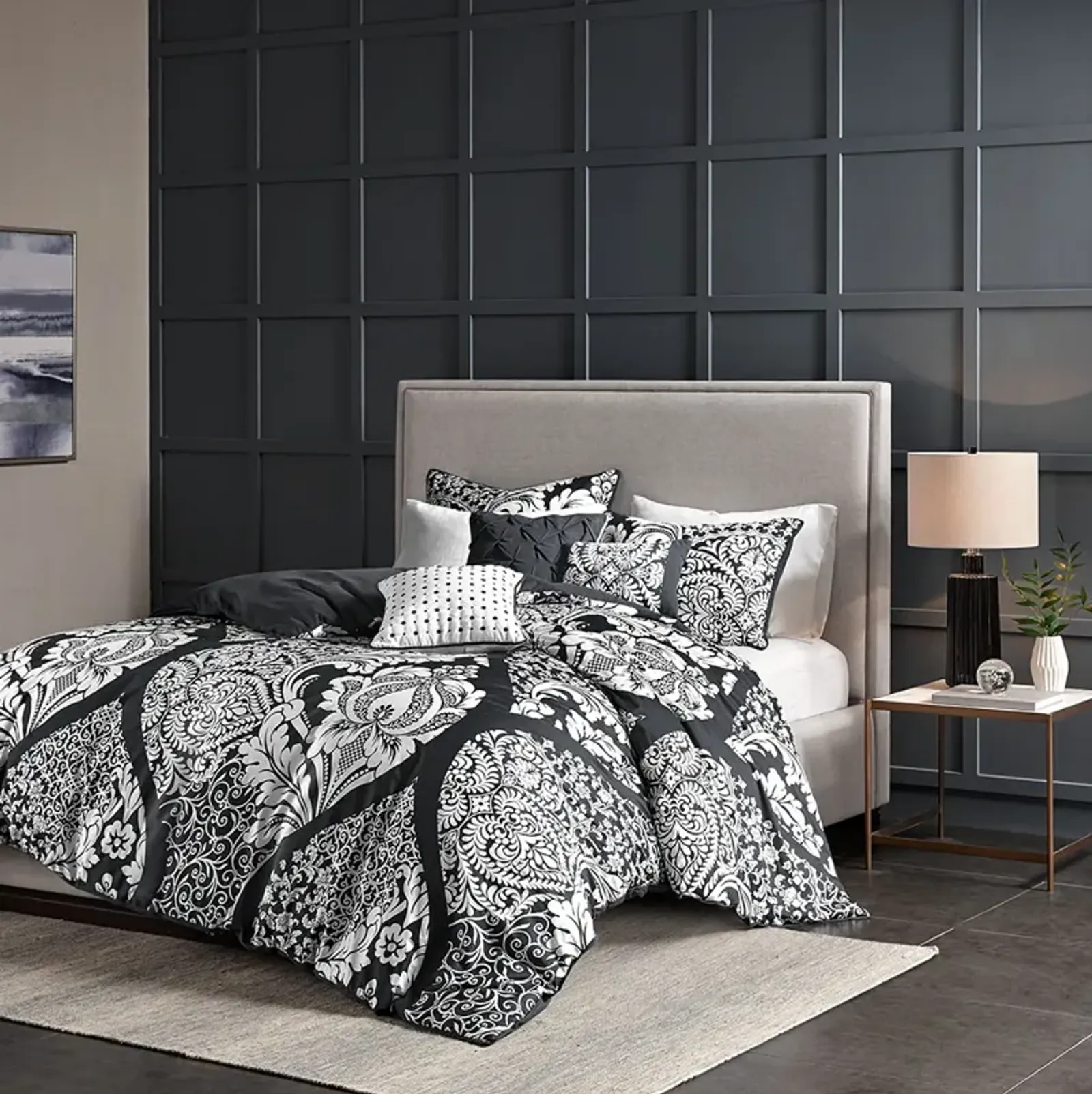 Madison Park Vienna Black 6 Piece Printed Duvet Cover Set