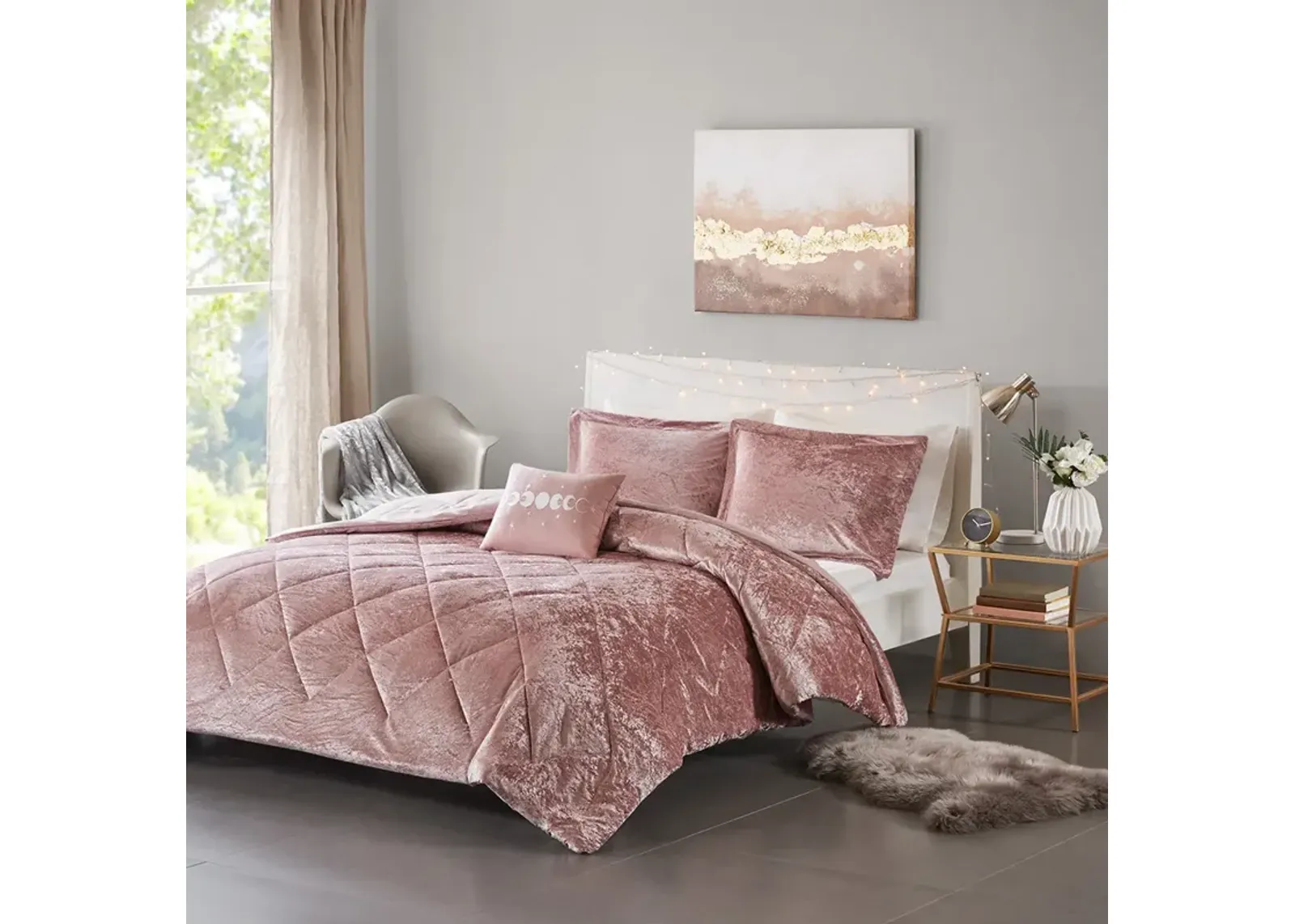 Intelligent Design Felicia Blush Velvet Duvet Cover Set