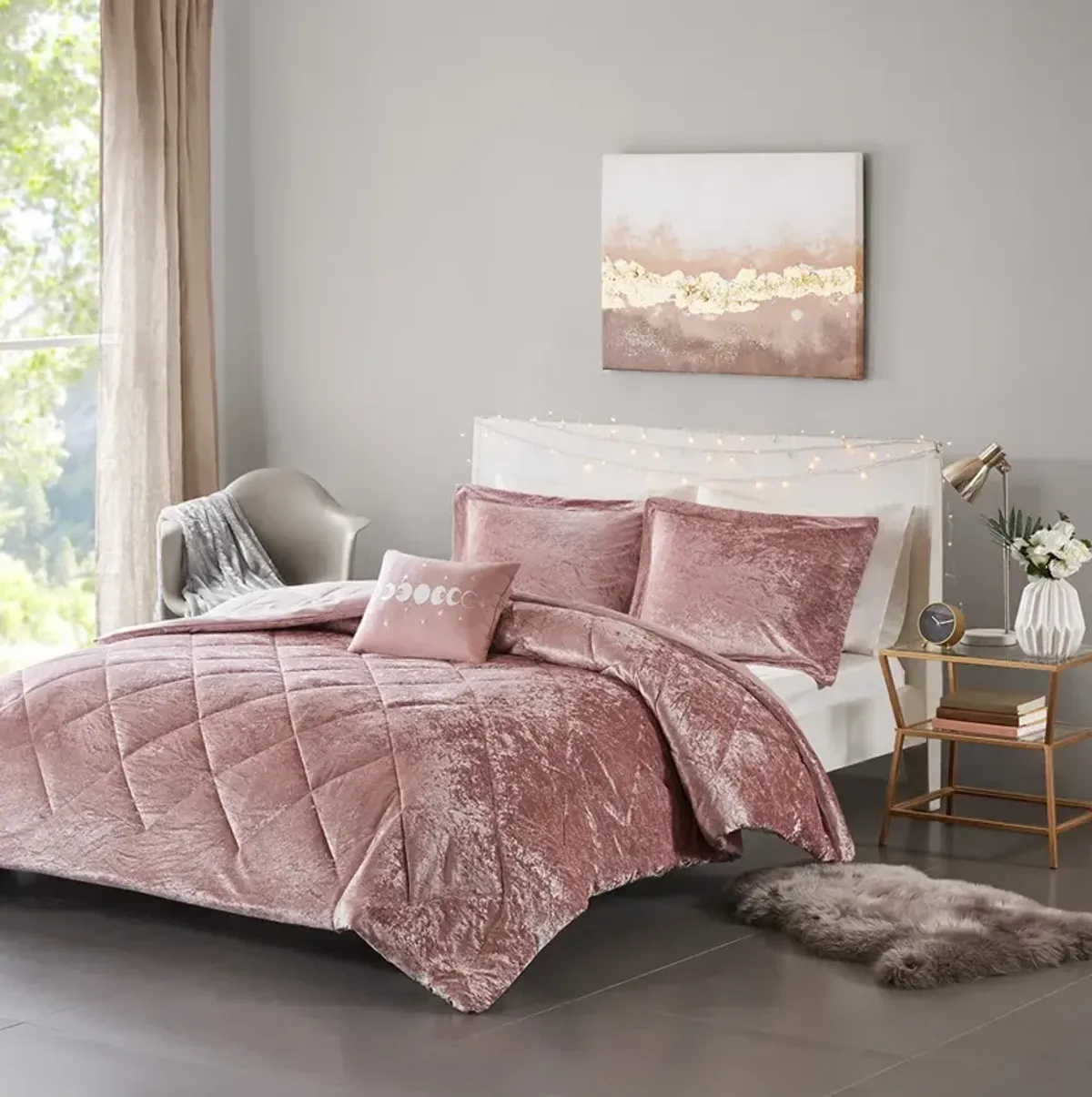 Intelligent Design Felicia Blush Velvet Duvet Cover Set