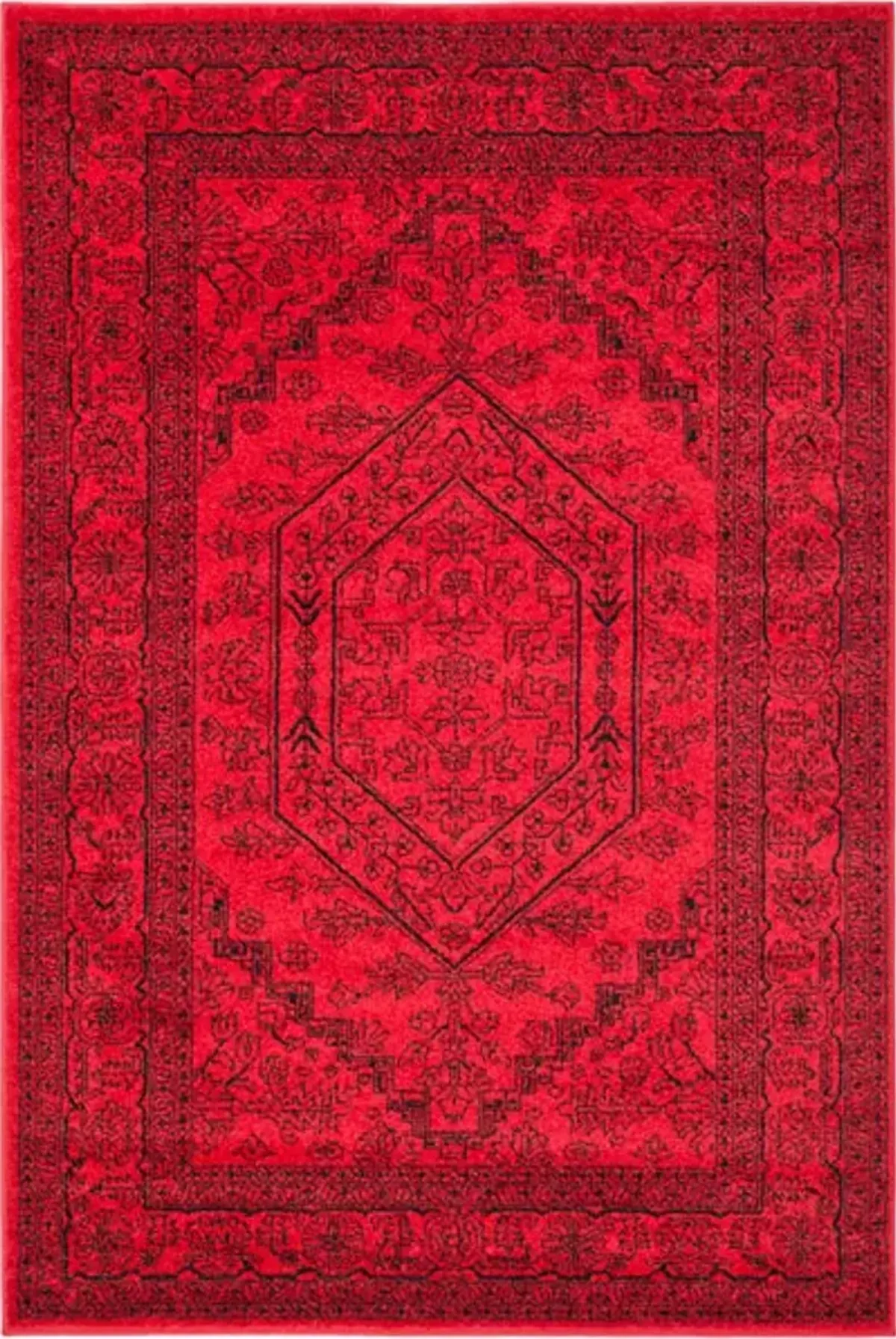 Adirondack Contemporary Red / Black 4' X 4' Square Powerloomed Rug