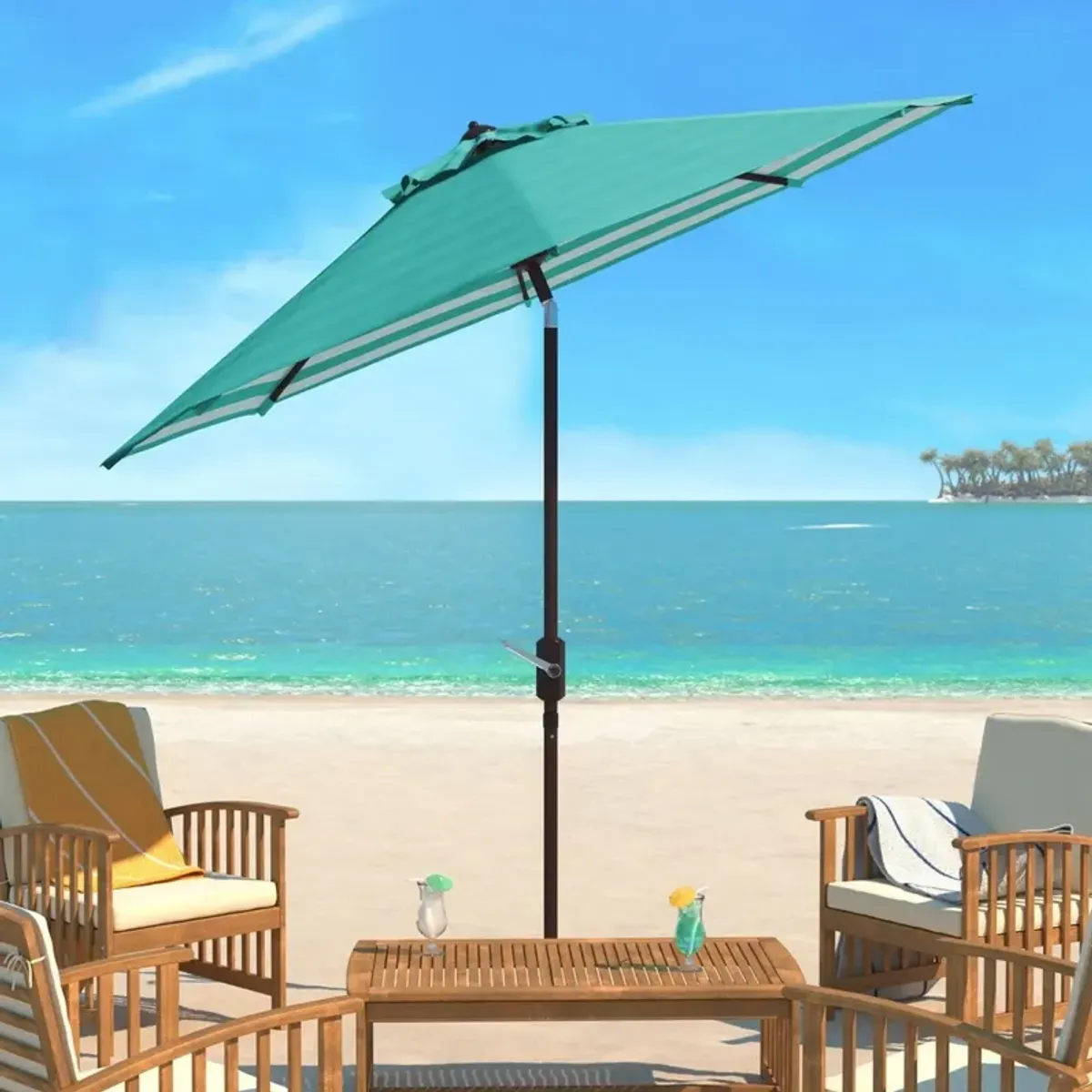 Athens inside Out Striped 9ft Crank Outdoor Auto Tilt Umbrella