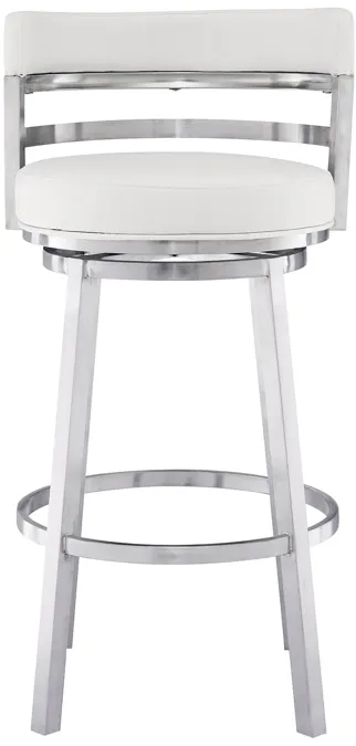 Madrid 26" Counter Height Swivel White Faux Leather and Brushed Stainless Steel Bar Stool