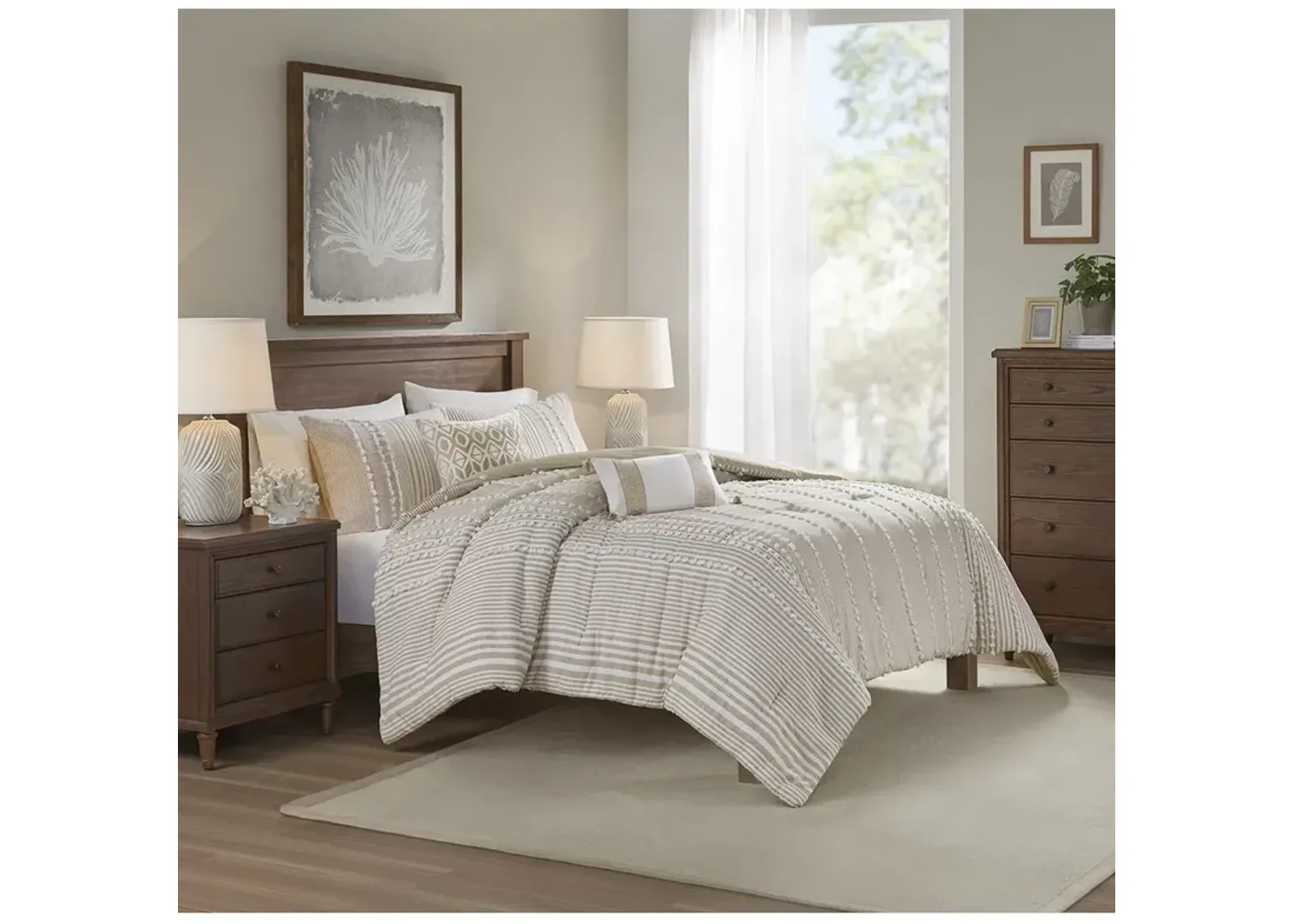 Harbor House Anslee Taupe 3 Piece Cotton Yarn Dyed Comforter Set