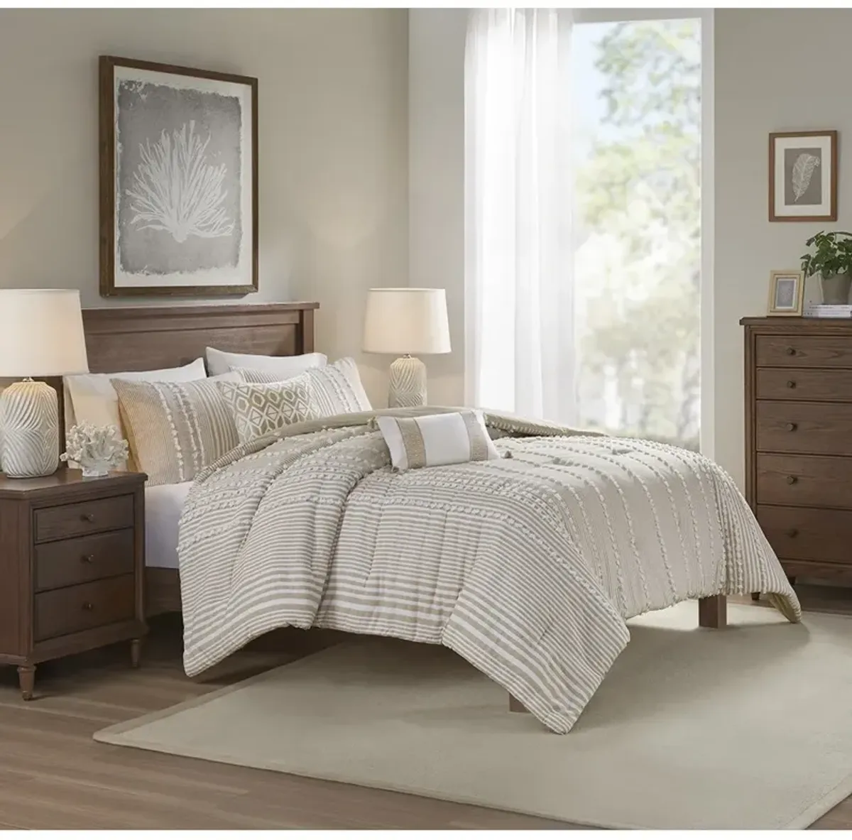 Harbor House Anslee Taupe 3 Piece Cotton Yarn Dyed Comforter Set