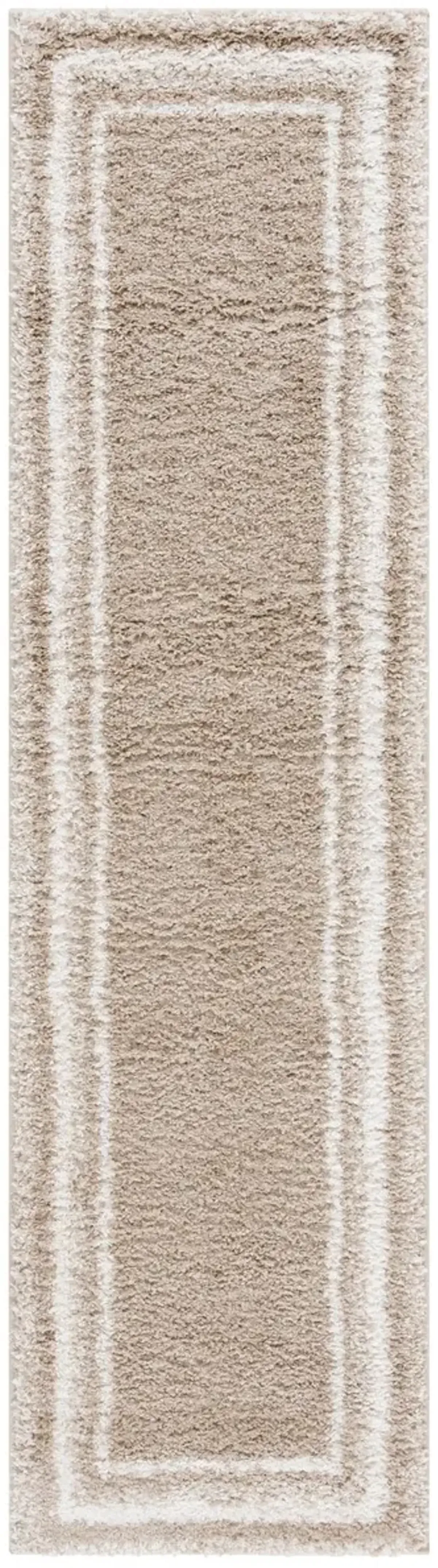 BORDER & STRIPE SHAG 251 Beige 2'-2' X 8' Runner Rug