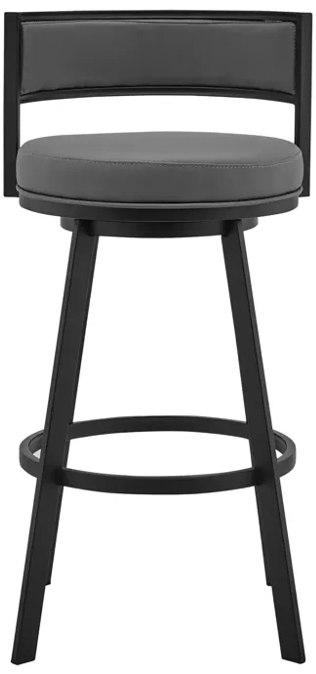 Roman 30" Gray Faux Leather and Black Metal Swivel Bar Stool