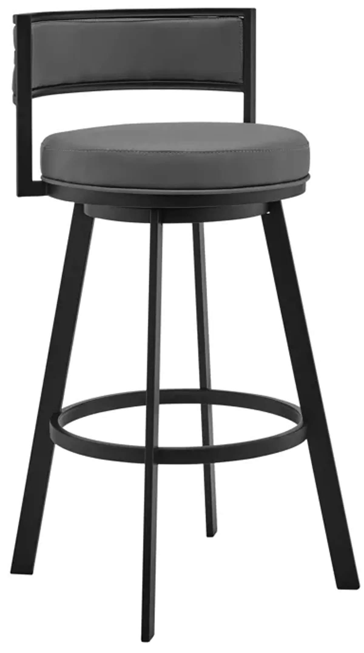 Roman 30" Gray Faux Leather and Black Metal Swivel Bar Stool