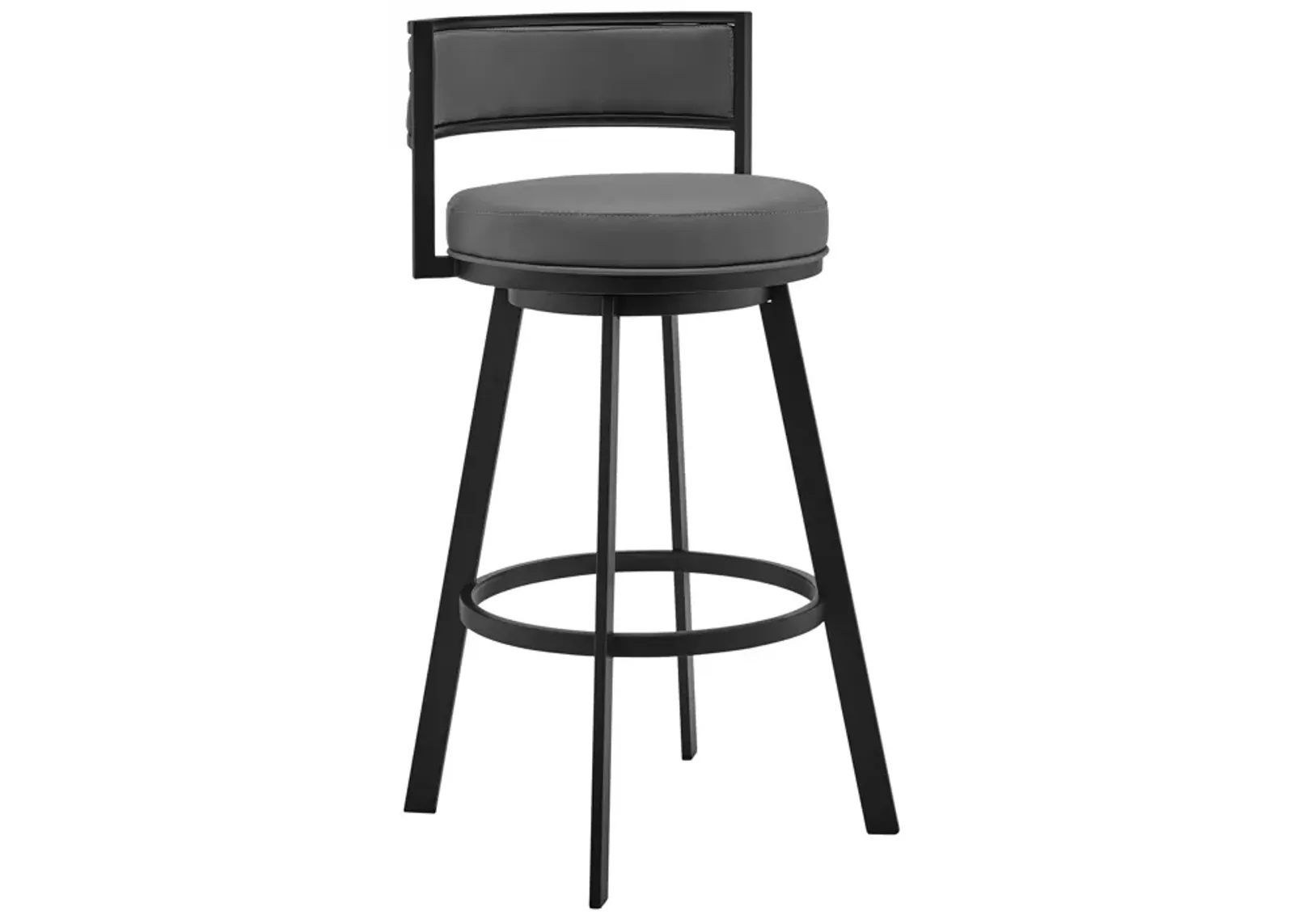 Roman 30" Gray Faux Leather and Black Metal Swivel Bar Stool