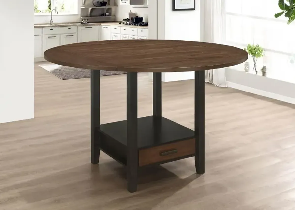 Sanford Round Counter Height Table with Drop Leaf Cinnamon and Espresso