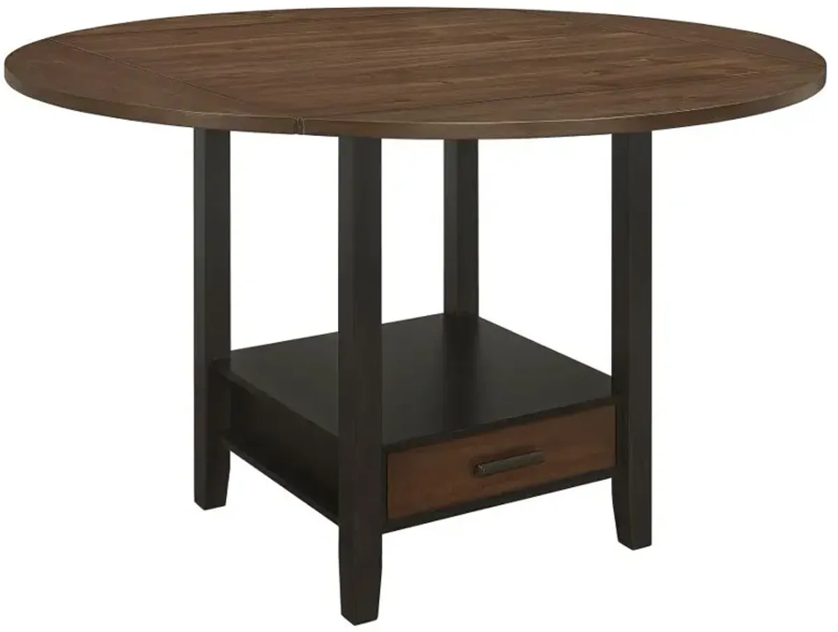 Sanford Round Counter Height Table with Drop Leaf Cinnamon and Espresso