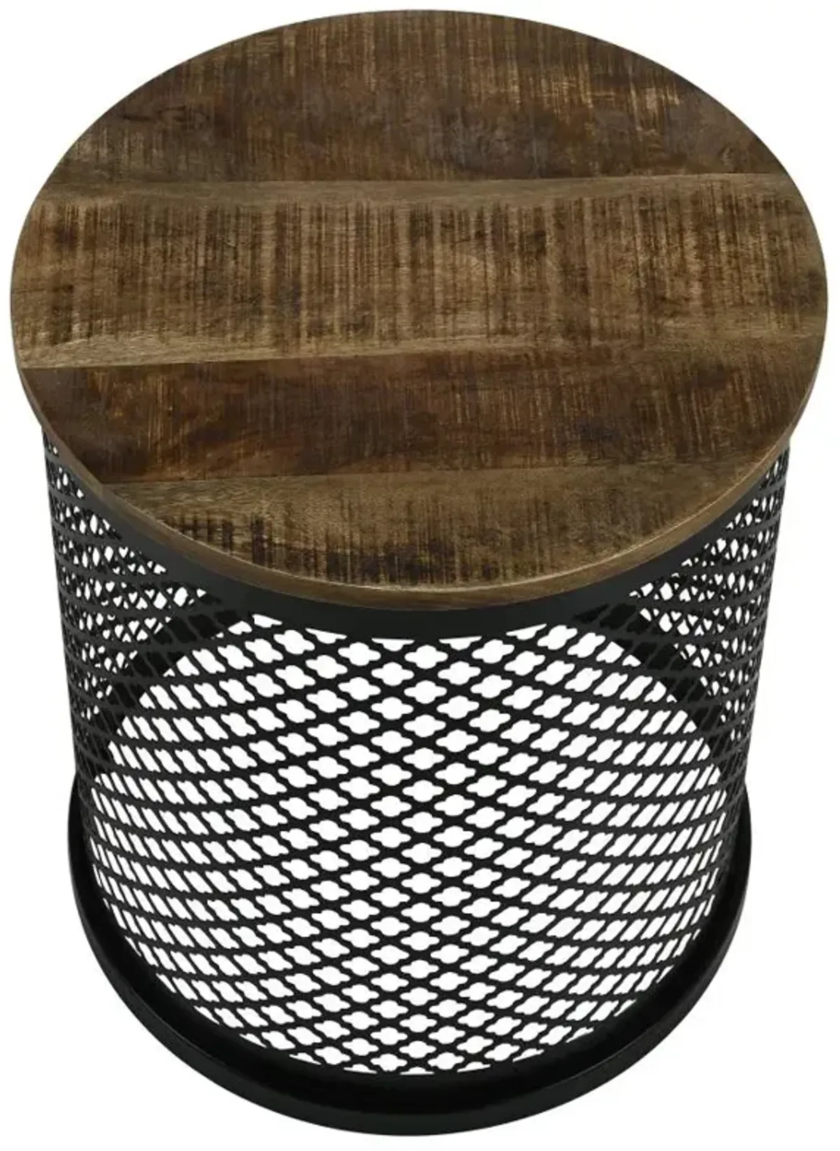 Aurora Round Accent Table with Drum Base Natural and Black