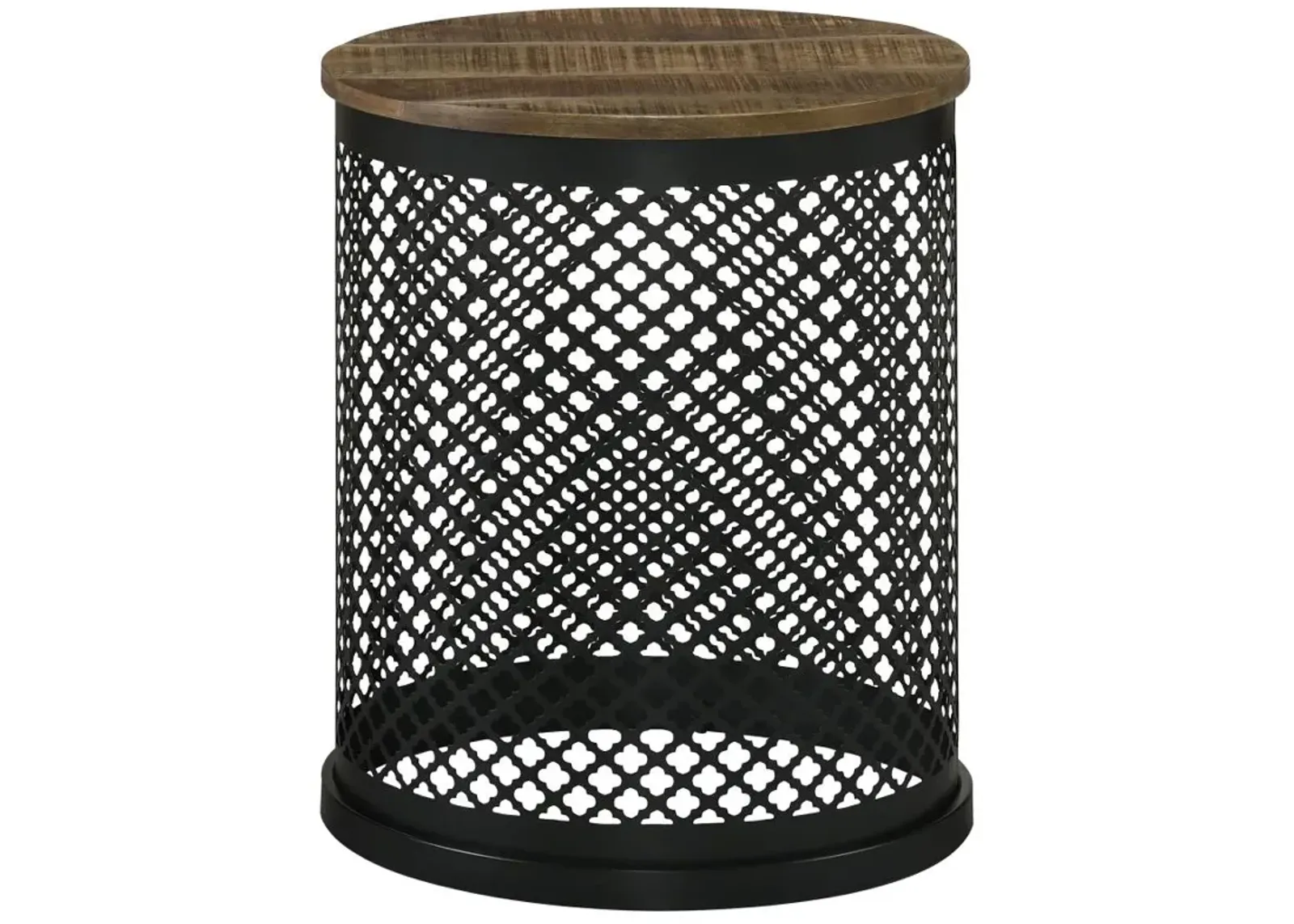 Aurora Round Accent Table with Drum Base Natural and Black