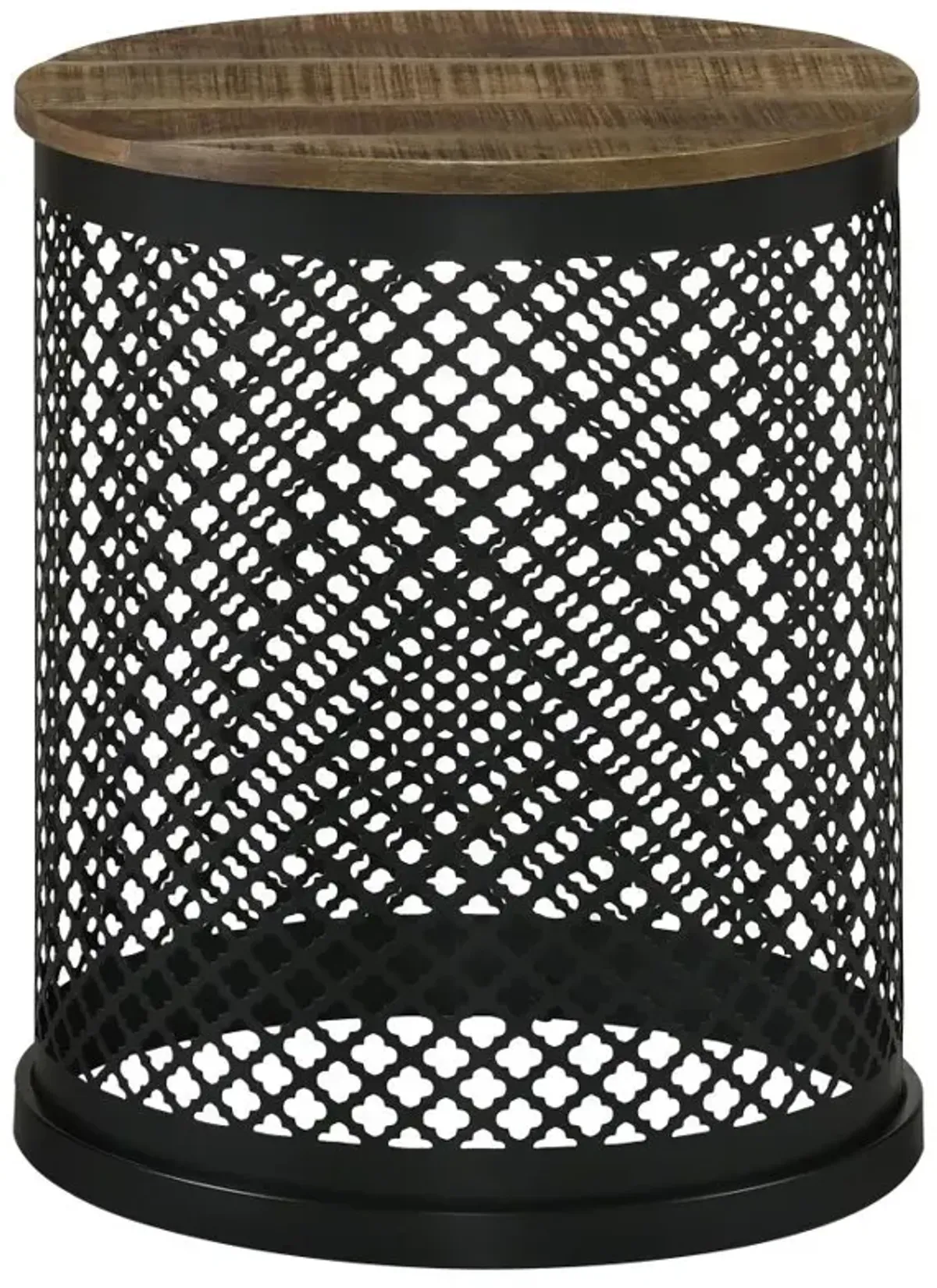 Aurora Round Accent Table with Drum Base Natural and Black