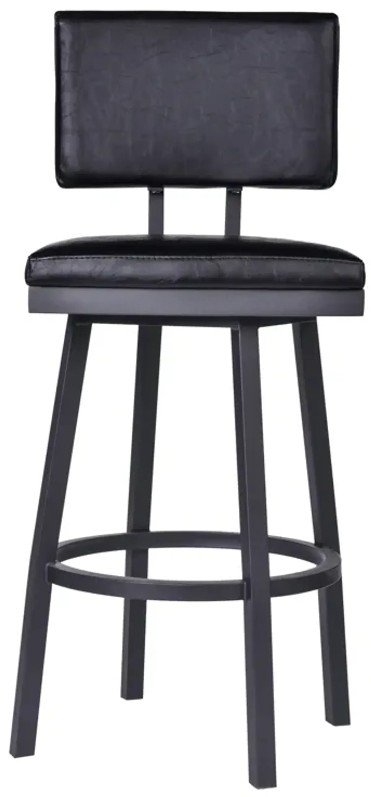 Balboa 26" Counter Height Swivel Vintage Black Faux Leather and Metal Bar Stool